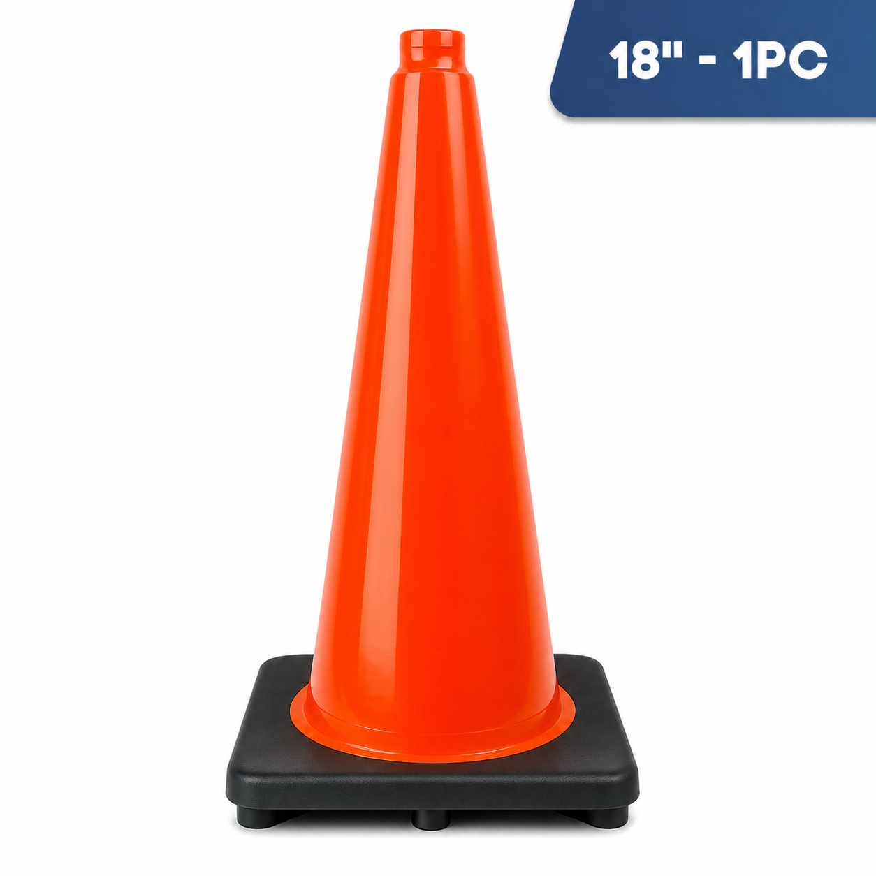 DSV Traffic Safety Cones 18’’ with Heavy Black Base - 1 PK, Orange, PVC