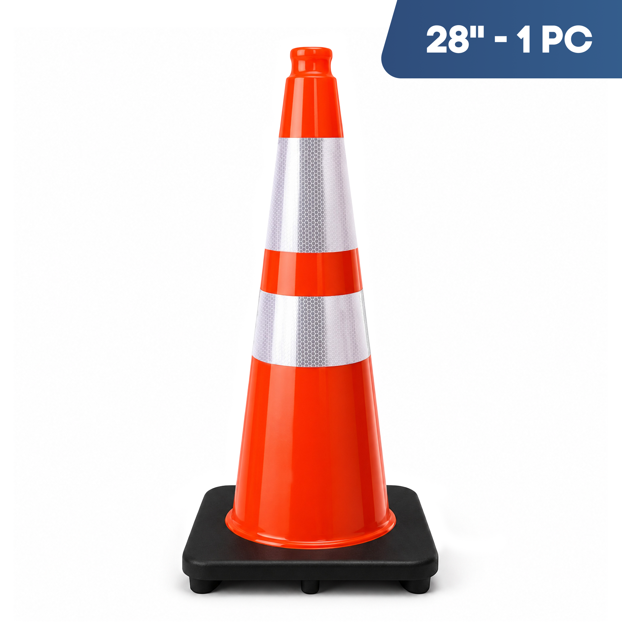 DSV Traffic Safety Cones 28’’ with Heavy Black Base and Reflective Collar - 1 PK, Orange, PVC