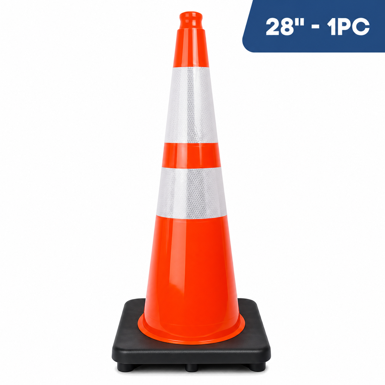 DSV Traffic Safety Cones 28’’ with Heavy Black Base and Reflective Collar - 1 PK, Orange, PVC