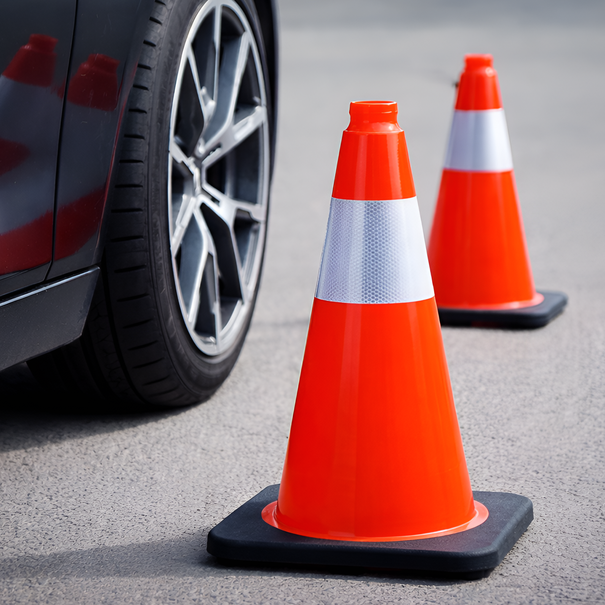 DSV Traffic Safety Cones 18’’ with Heavy Black Base and Reflective Collar - 4 PK, Orange, PVC