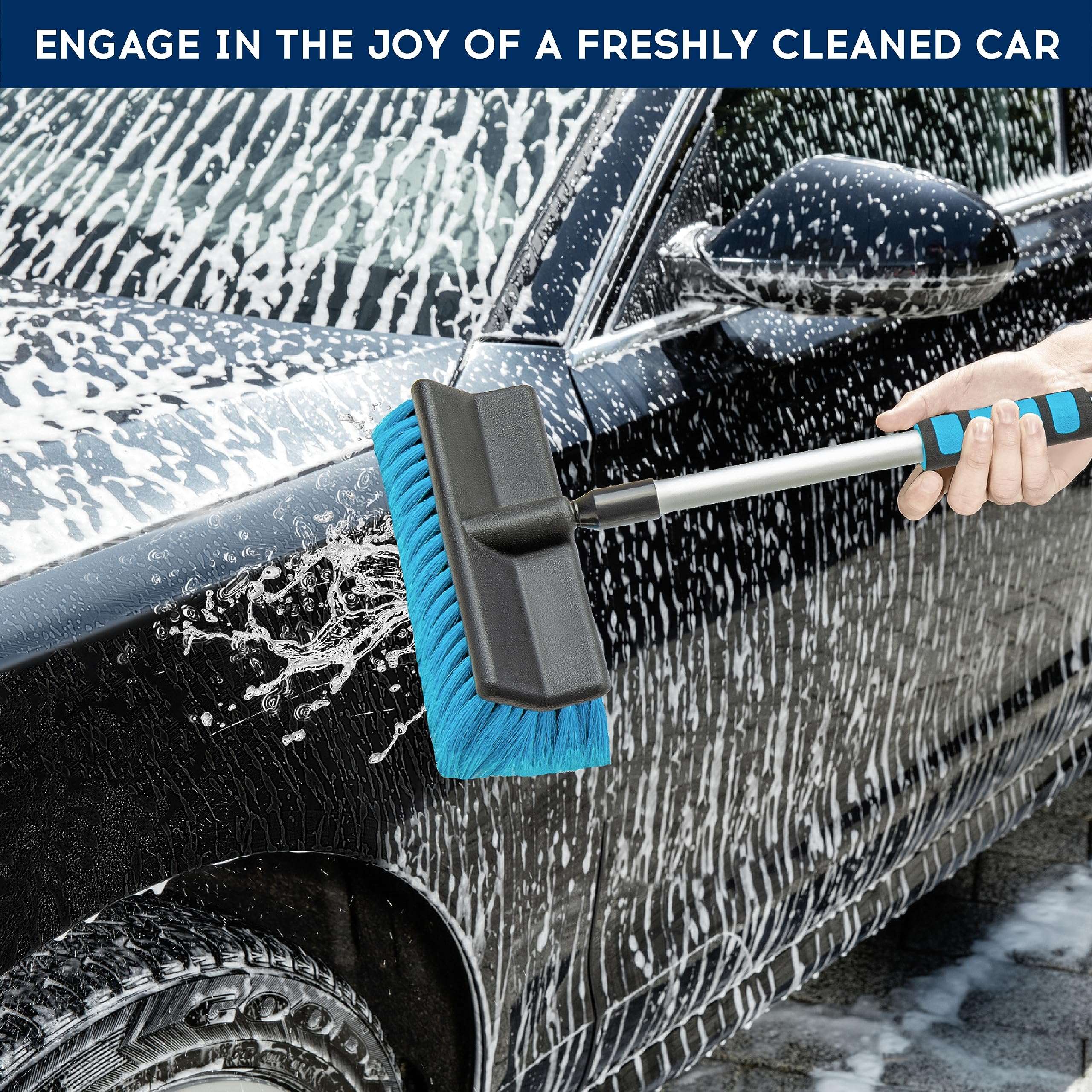 DSV Standard Car Wash Brush with 50'' Long Handle, Car Cleaning Brush with Hose Attachment, Car Brushes for Washing 10'' Soft Bristles for Scratch-Free Cleaning Auto, Truck, Boat, Floor and More
