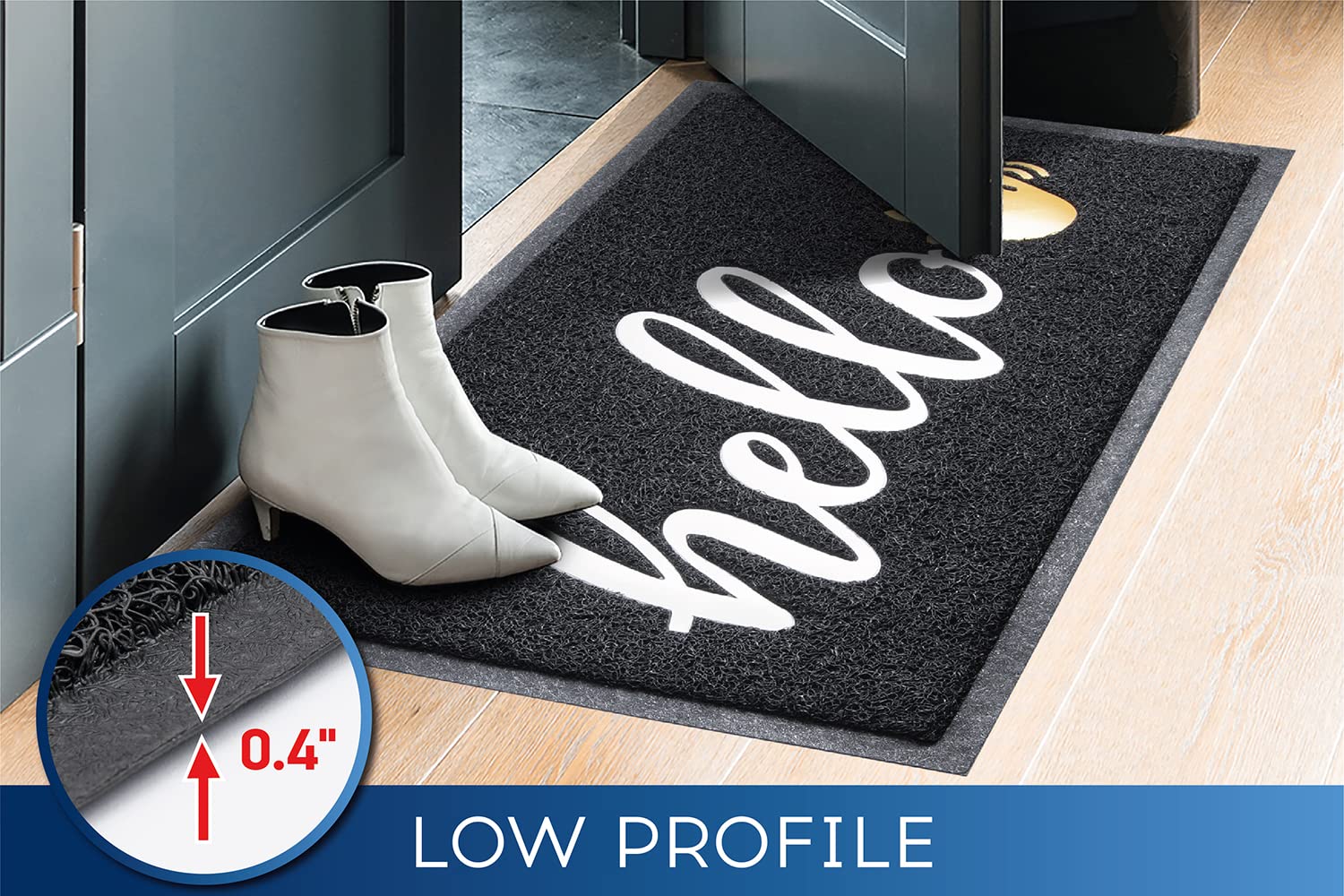 DSV Standard Front Door Mat - Home Welcome Mats Outdoor and Indoor, Heavy-Duty Low-Profile Non-Slip Welcome Mat, Outside Entry, Yard, Floor, Patio 30"x 17.5", Black