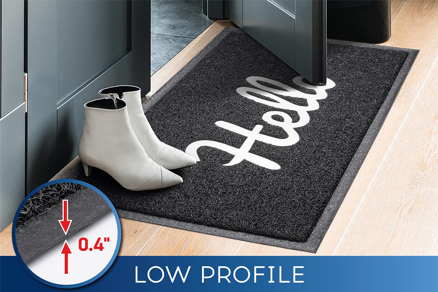 DSV Standard Front Door Mat - Home Welcome Mats Outdoor and Indoor, Heavy-Duty Low-Profile Non-Slip Welcome Mat, Outside Entry, Yard, Floor, Patio 30"x 17.5", Black