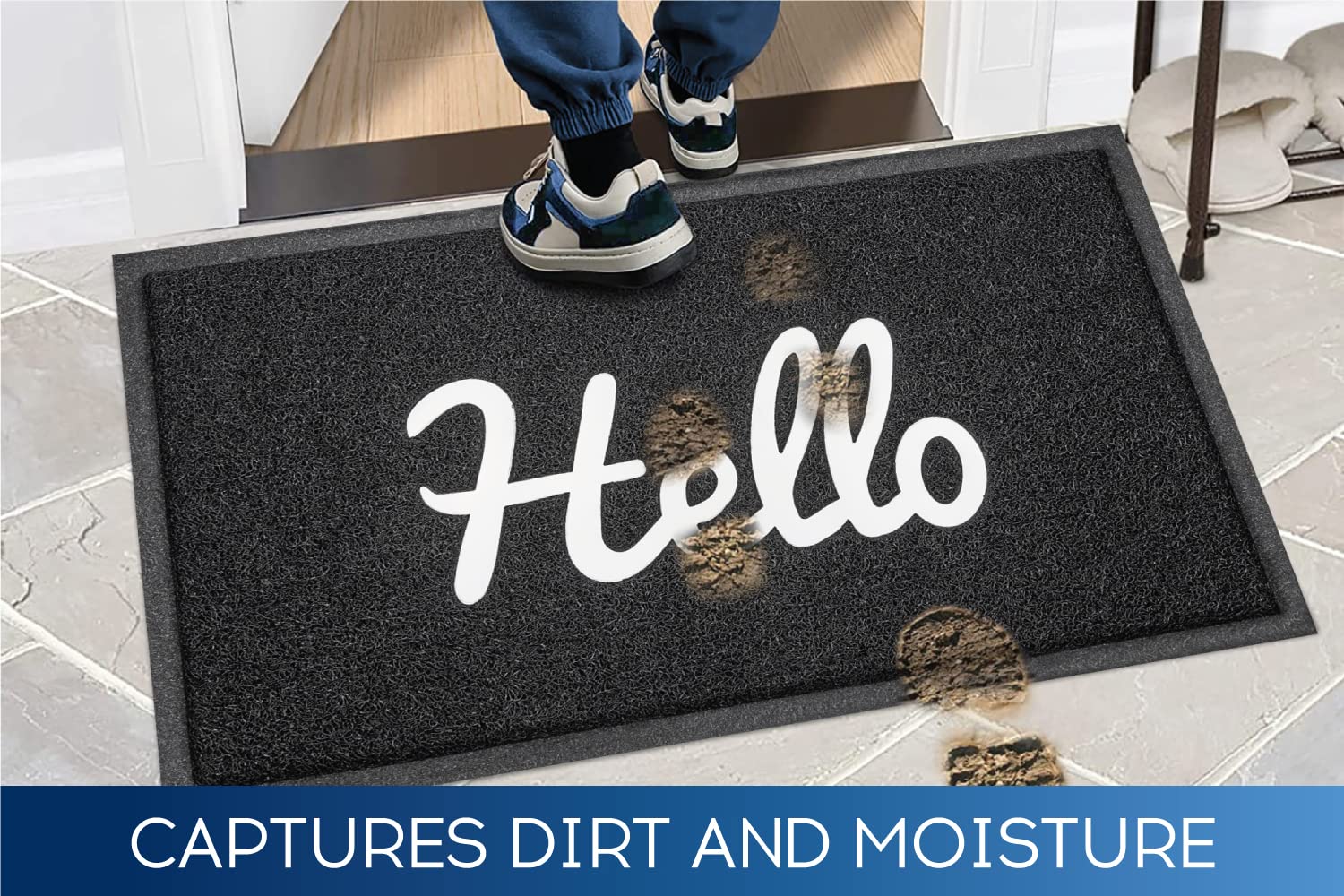DSV Standard Front Door Mat - Home Welcome Mats Outdoor and Indoor, Heavy-Duty Low-Profile Non-Slip Welcome Mat, Outside Entry, Yard, Floor, Patio 30"x 17.5", Black