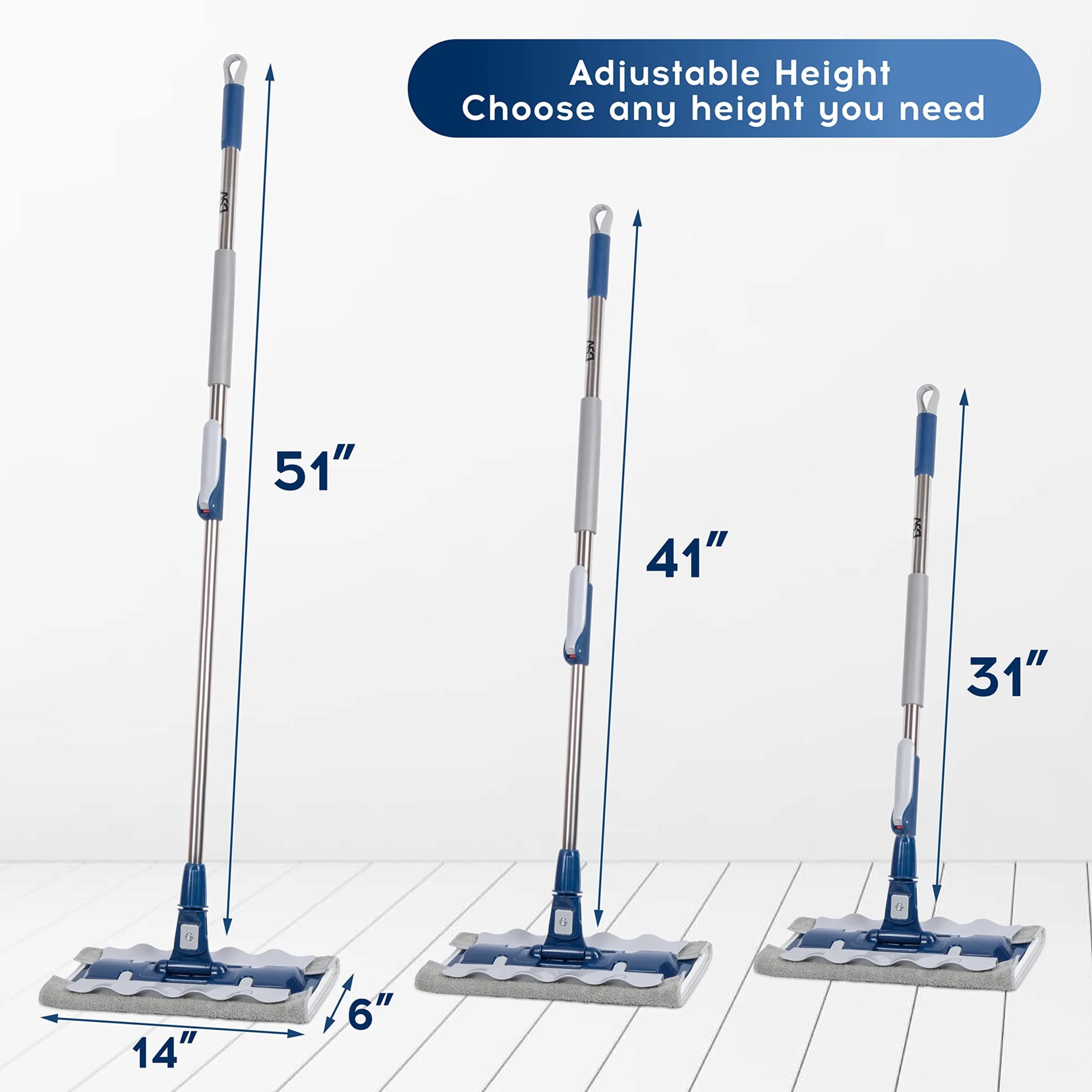 DSV Standard Professional Floor Mop with 3 Extra Microfiber Washable Pads, Adjustable Pole, Dry & Wet Cleaning, for All Type of Surfaces, for Home/Office with 360° Rotation Mop Head