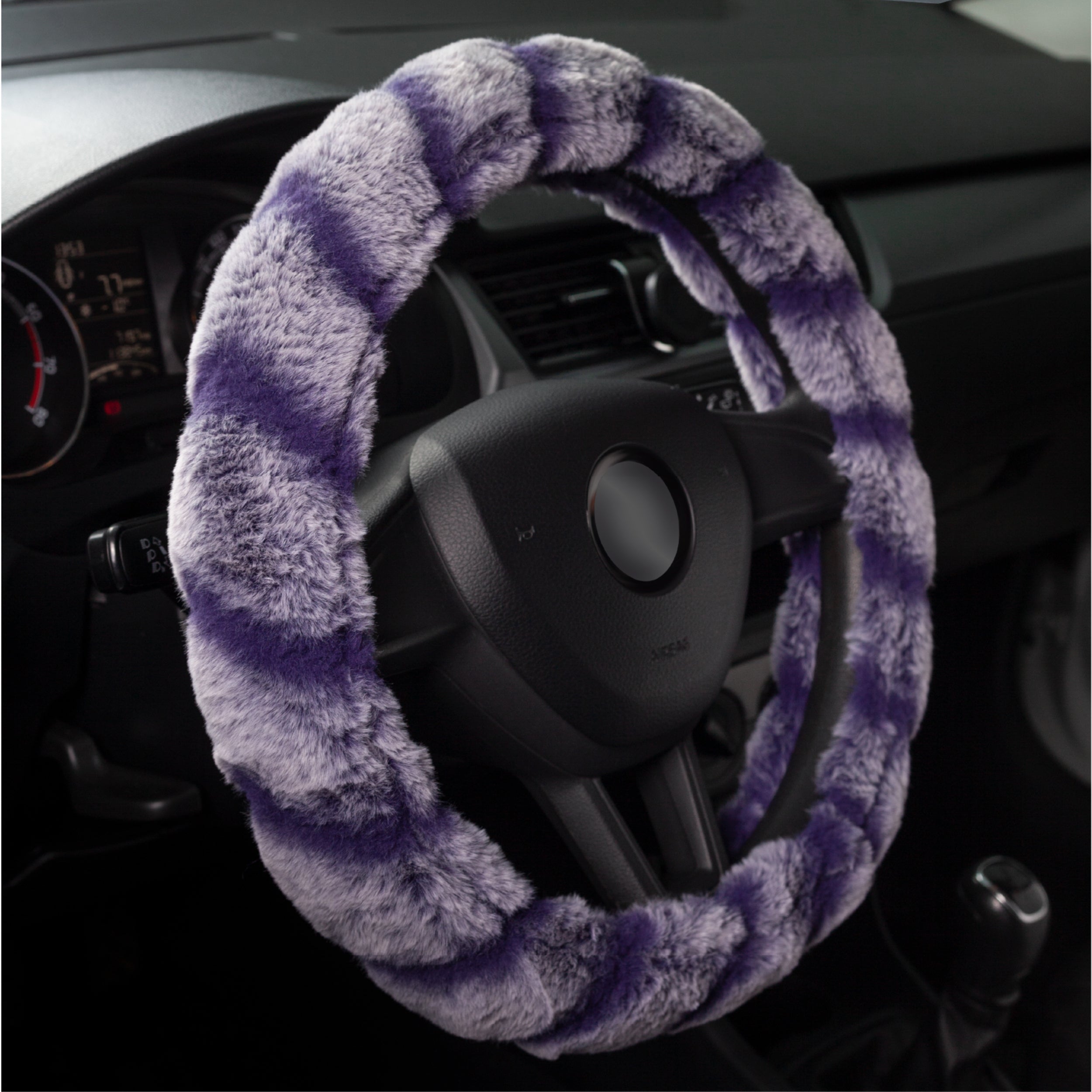 DSV Standard White/Blue Fluffy Faux Wool Car Steering Wheel Cover - Plush Fur, Warm Fuzzy Steering Wheel Wrap - Decorative Automotive Accessory for Car/Truck/SUV 15'' (37-39CM)
