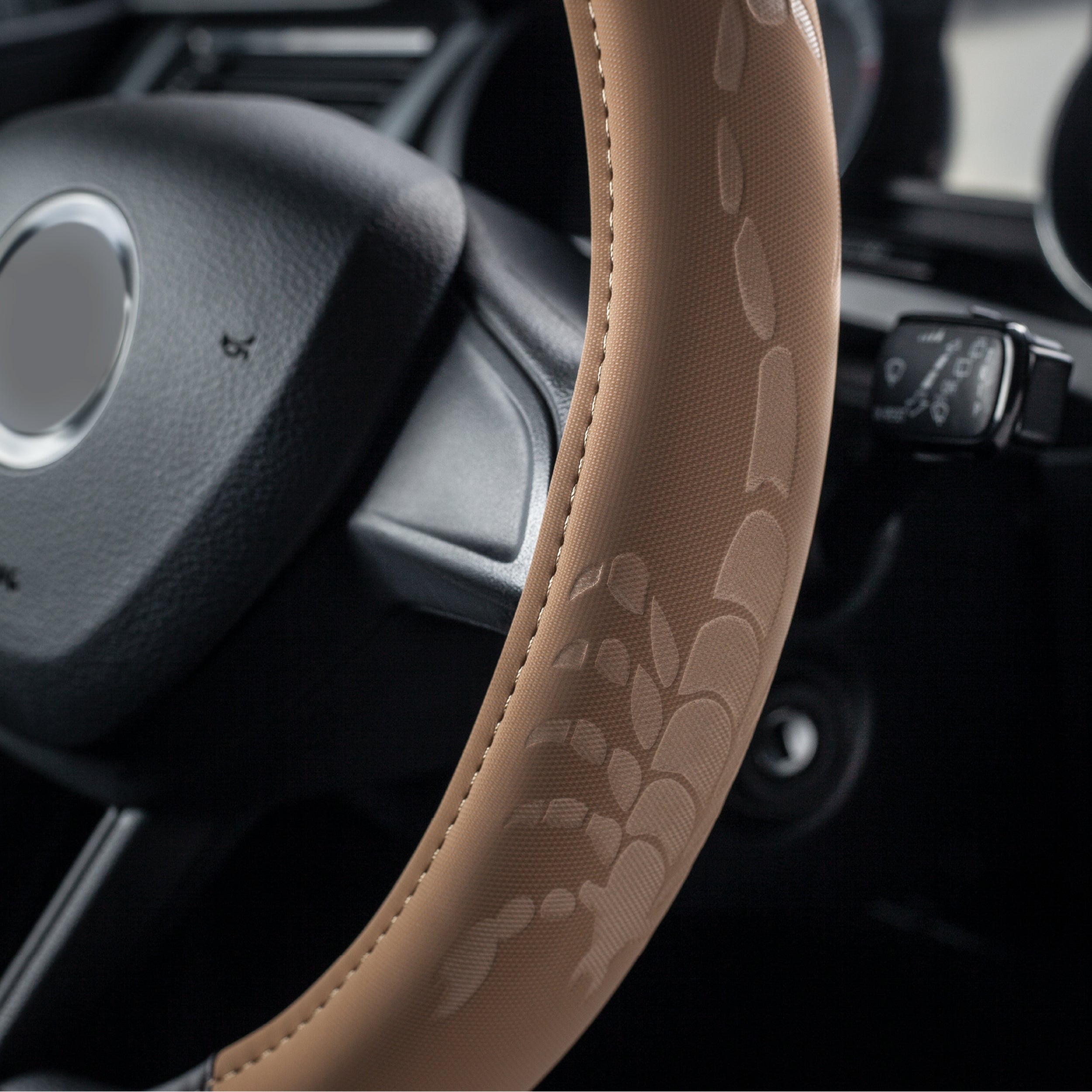 DSV Standard | Beige Leather Car Steering Wheel Cover |Breathable, Anti - Slip Odorless | Warm in Winter and Cool in Summer | Genuine Leather Steering Wheel Cover 15'' (37-39 cm)