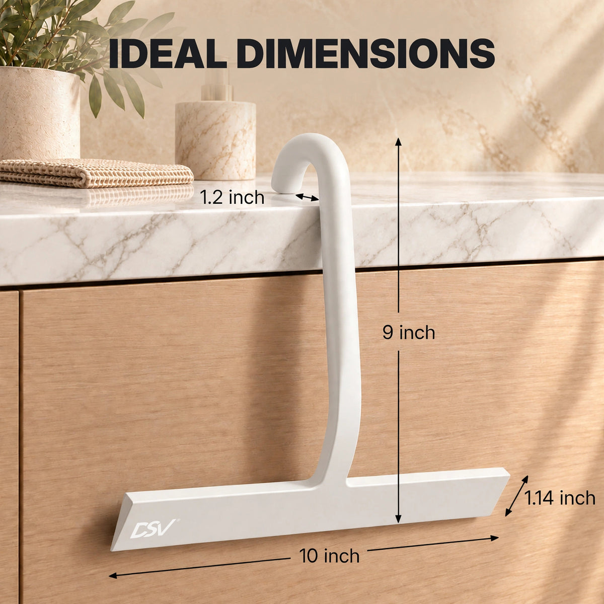 DSV Silicone Squeegee for Glass Doors 10 Inch, Shower Squeegee with Built-in Hook for Shower Glass, Tile, Mirror, Window, 1-Pack, White