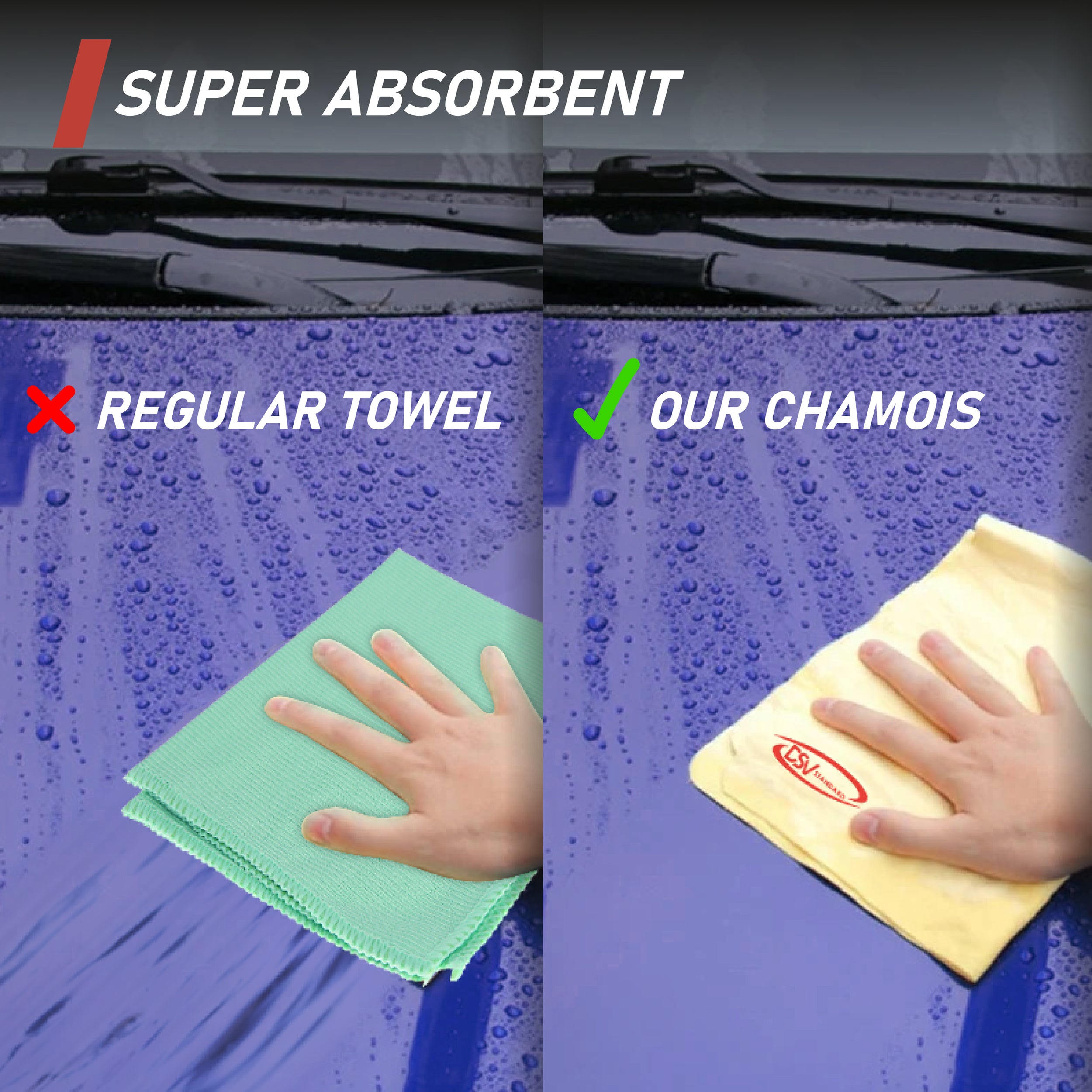DSV Standard Premium Car Care Towel, Drying Super Absorbent Chamois Cloth for Car Wash, Spotless & Scratch and Lint Free Shine β 27.5 X 17 inches, 1 - Pack