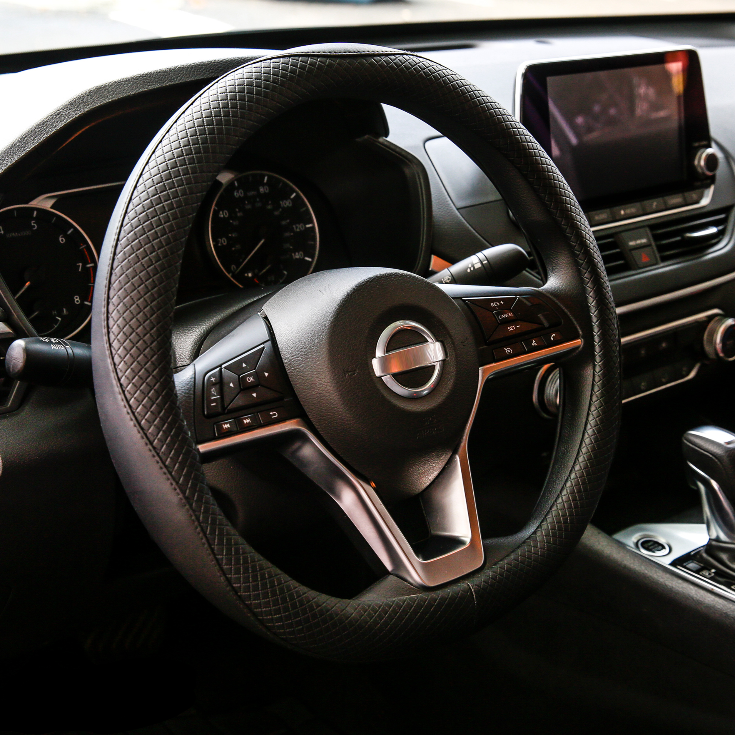 DSV Standard | Black Leather Car Steering Wheel Cover |Breathable, Anti - Slip Odorless | Warm in Winter and Cool in Summer | Genuine Leather Steering Wheel Cover 15'' (37-39 cm)