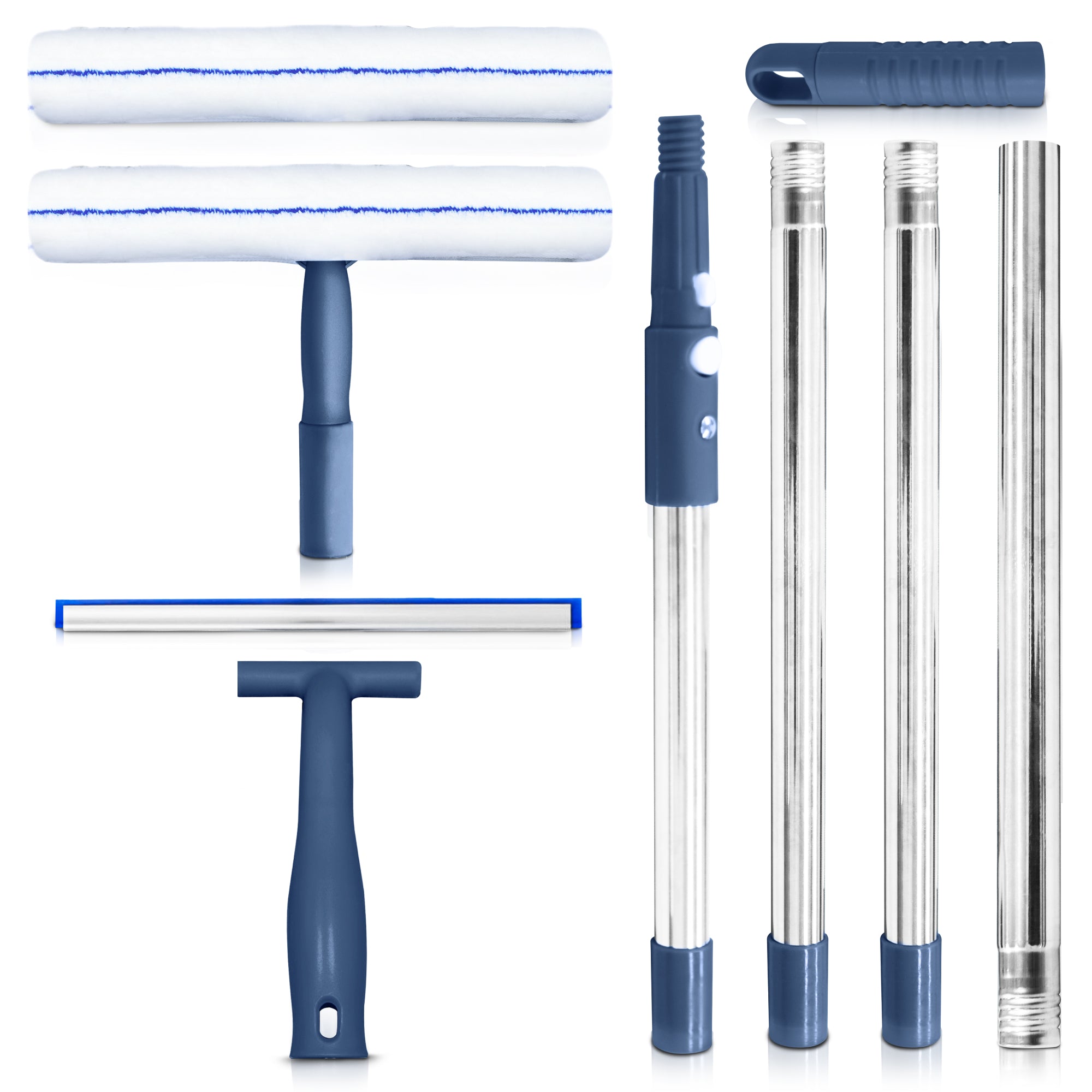 DSV Standard Window Cleaning Kit 62’’, Window Washing Kit with Extension Pole with Silicone Scraper and 2X Microfiber Scrubber Sleeves, Window Cleaner Tool for Home, Shower, Glass, Mirror, Car