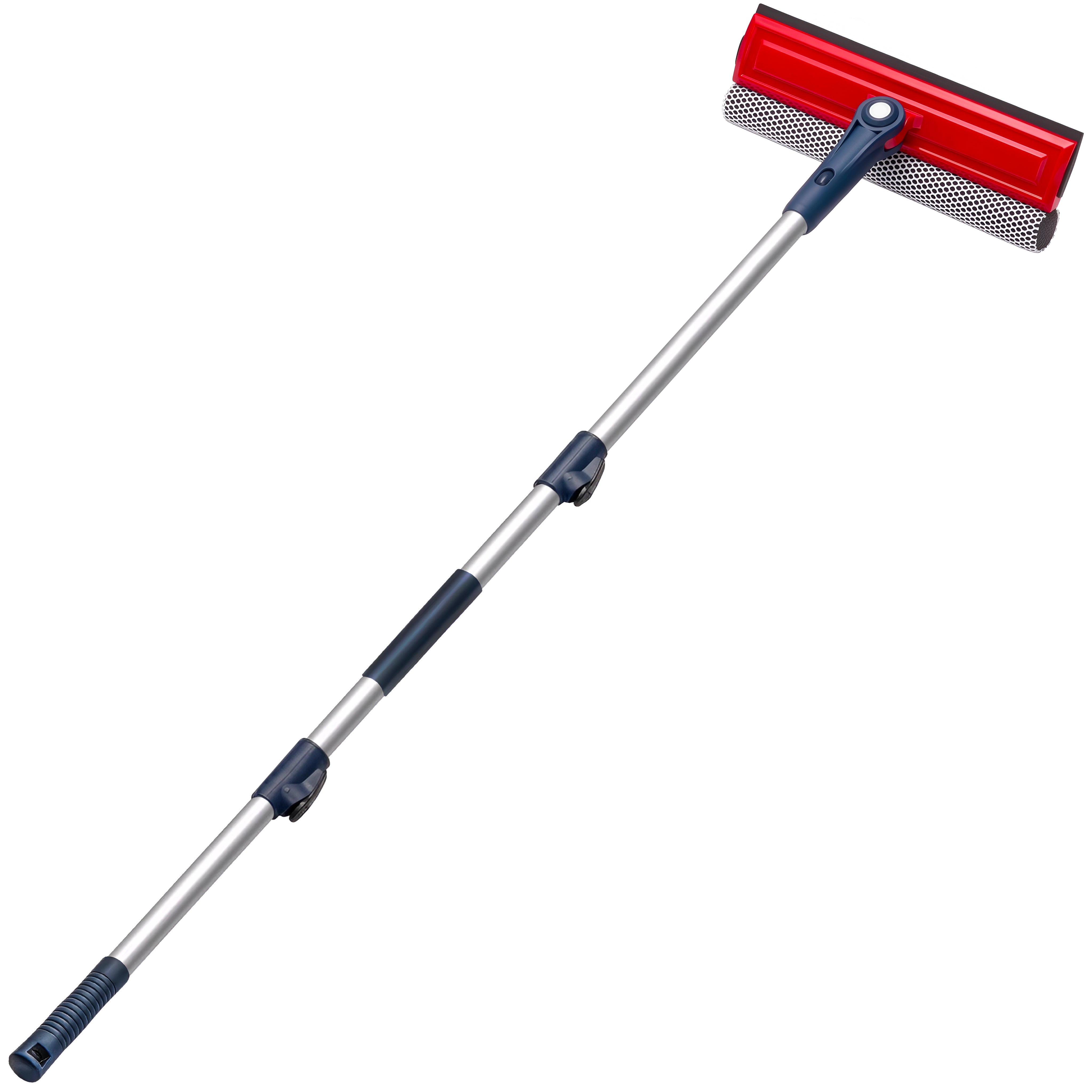 DSV Standard Professional Window Squeegee | 2-in-1 Window Cleaner Sponge and 10" Soft Rubber Strip with Telescopic Extension Pole 50'' | Adjustable to Clean from Multiple Angles