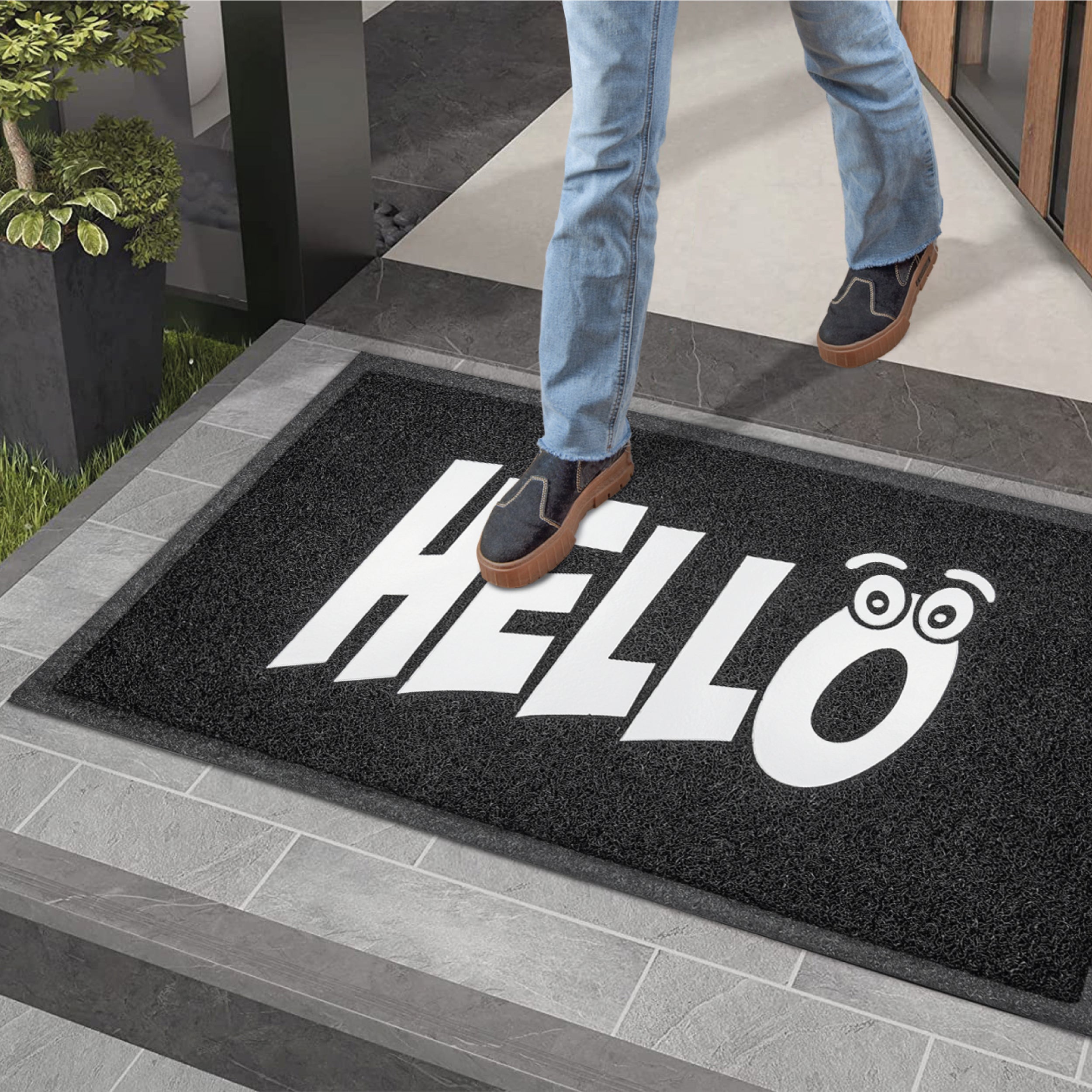 DSV Standard Front Door Mat - Home Welcome Mats Outdoor and Indoor, Heavy-Duty Low-Profile Non-Slip Welcome Mat, Outside Entry, Yard, Floor, Patio (30"x 17.5", Black)