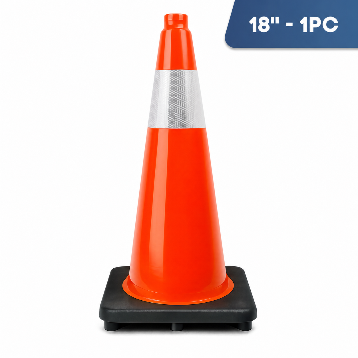 DSV Traffic Safety Cones 18’’ with Heavy Black Base and Reflective Collar - 1 PK, Orange, PVC