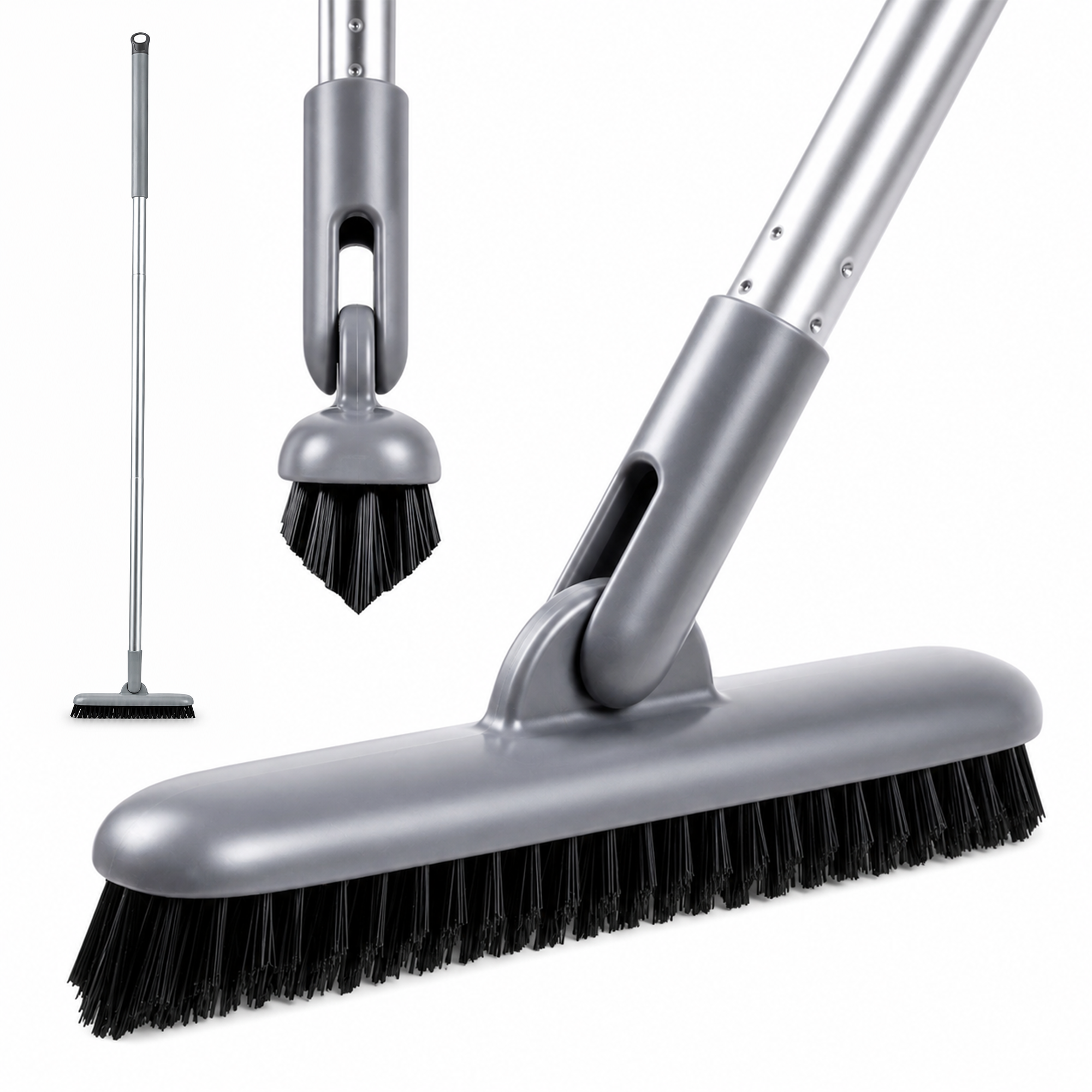 DSV Standard Grout Scrubber with Long Handle, 50 Inches Tile Grout Cleaner, V-Shape Crevice Cleaning Brush for Hard to Reach Areas, 180° Rotation Grout Cleaner