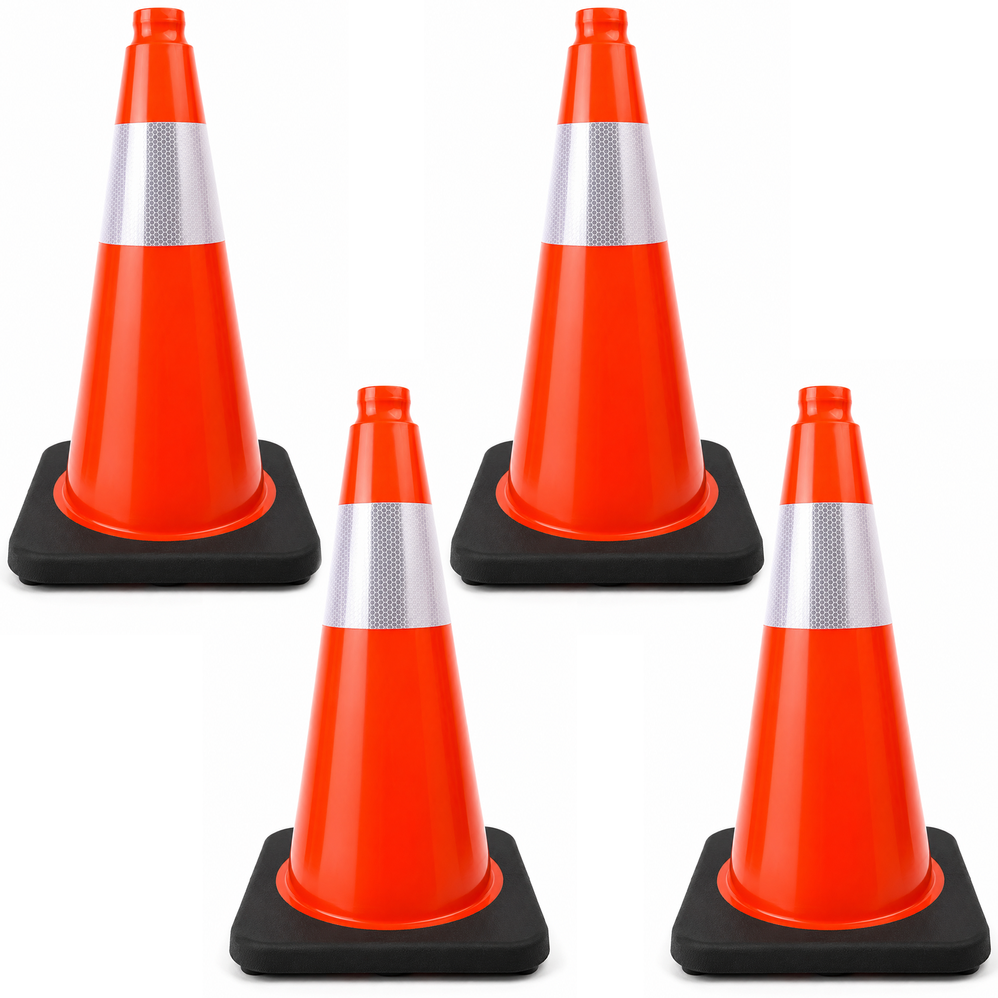 DSV Traffic Safety Cones 18’’ with Heavy Black Base and Reflective Collar - 4 PK, Orange, PVC