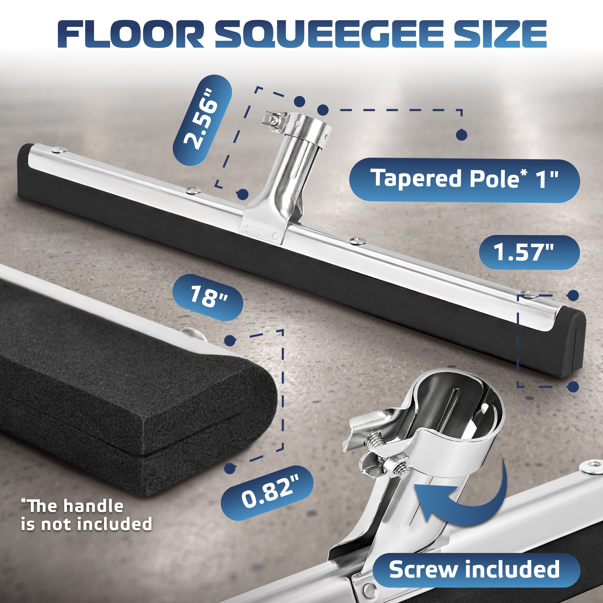 DSV Standard Uneven Surface Floor Squeegee 18’’, Double Foam Blade Garage Squeegee, Taper Pole Connection - Handle Sold Separately for Tiles, Concrete and Asphalt