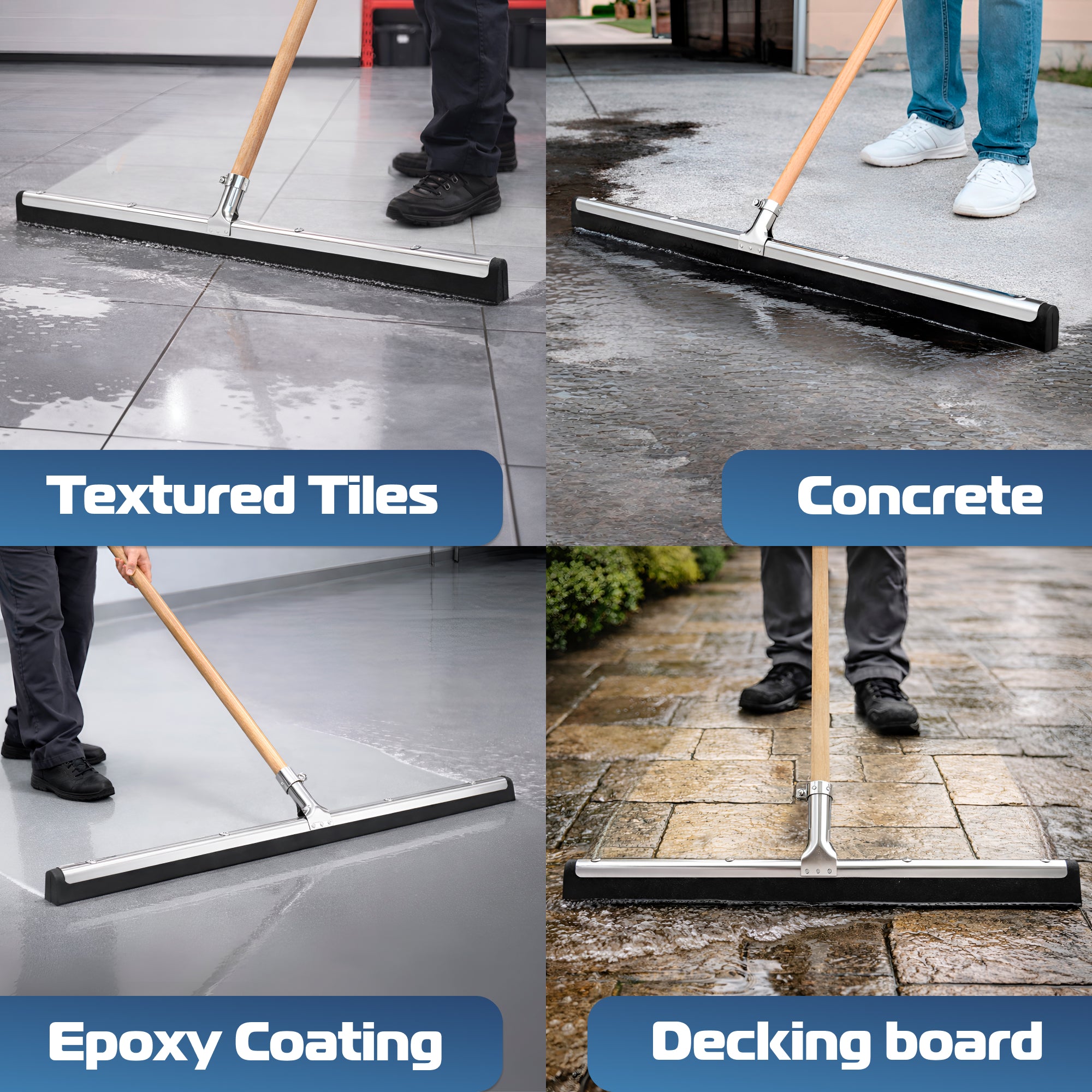 DSV Standard Uneven Surface Floor Squeegee 30’’, Double Foam Blade Garage Squeegee, Taper Pole Connection - Handle Sold Separately for Tiles, Concrete and Asphalt