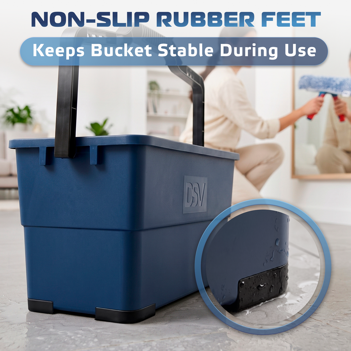 DSV 3-Gallon Cleaning Bucket with Handle, Compact Water Bucket with Anti-Slip Rubber Feet & Dual Pour Spouts, Lightweight Plastic Bucket for Mopping, Car Washing, Window and Household Cleaning, Blue