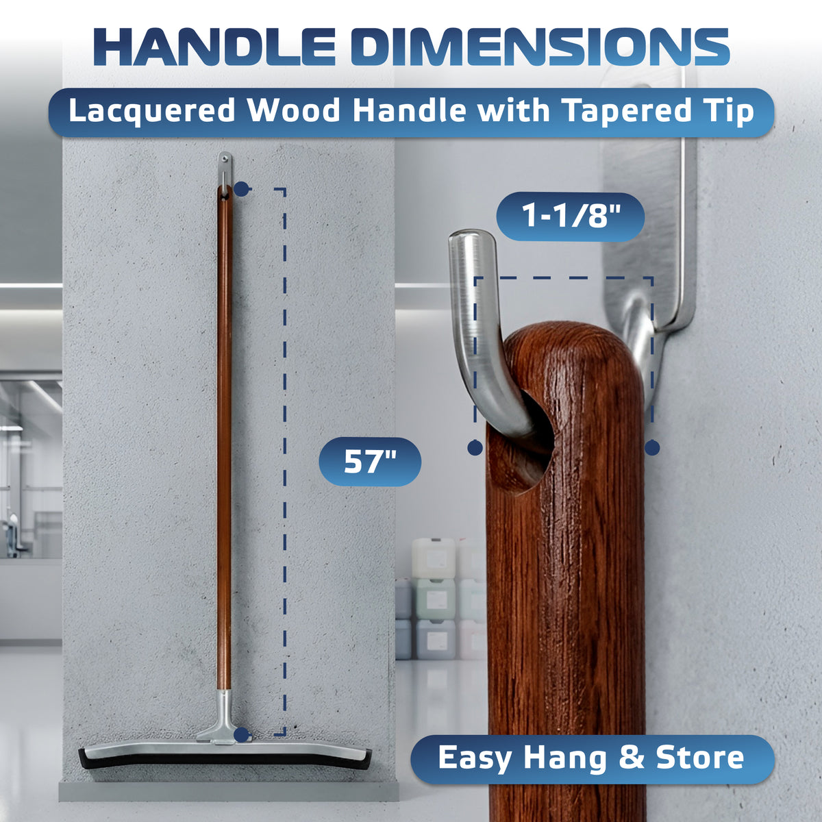DSV Curved Floor Squeegee, 24’’ Rubber Blade Garage Squeegee, 57'' Tapered Wood Handle, Asphalt Squeegee for Floor, Garage, Concrete, Asphalt and Tile