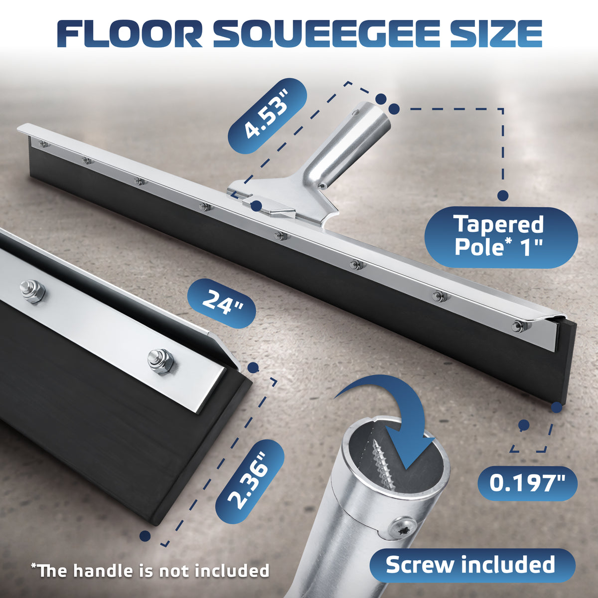 DSV Garage Floor Squeegee 24’’, Neoprene Blade Asphalt Squeegee, Tapered Pole Connection - Handle Sold Separately for Tiles, Concrete and Asphalt