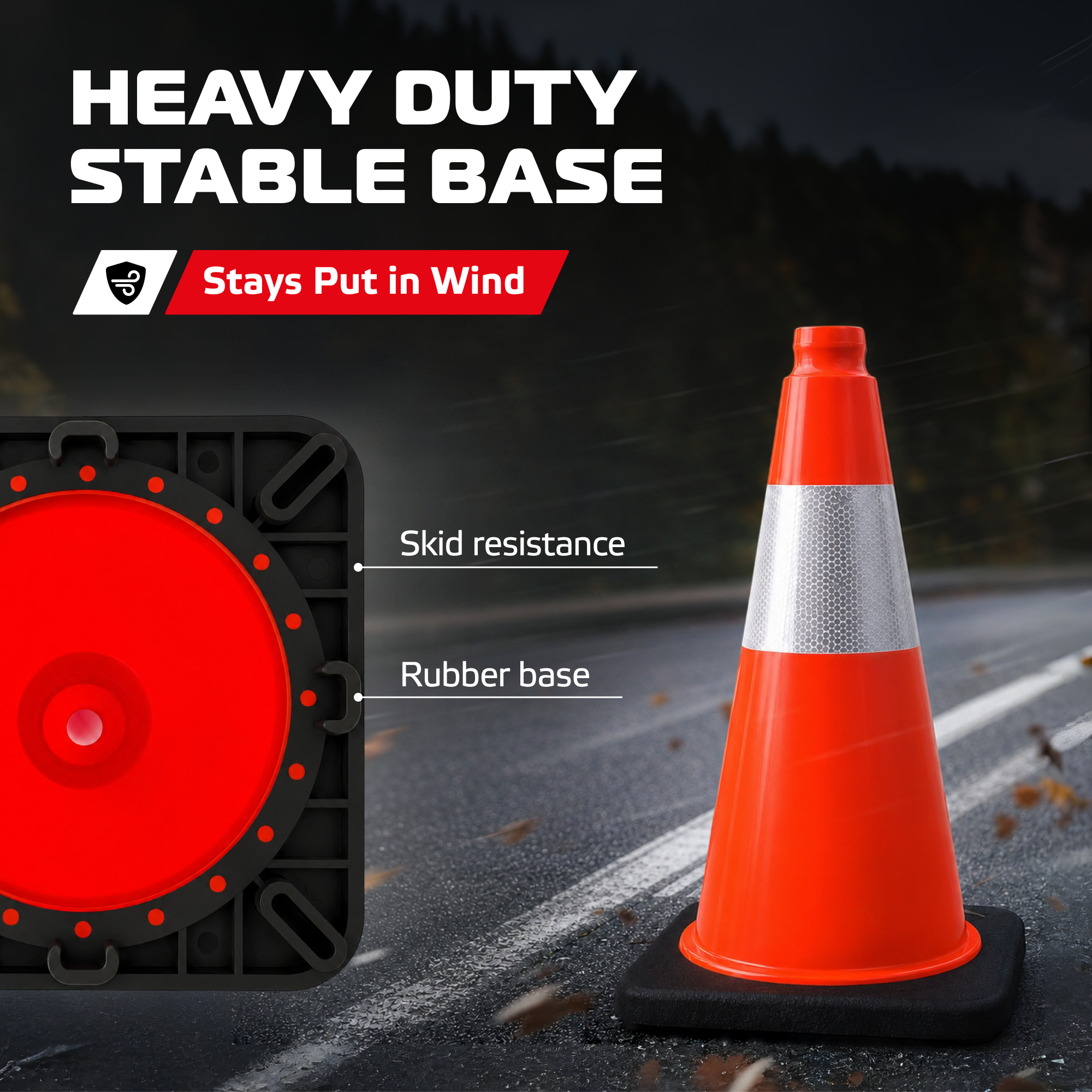 DSV Traffic Safety Cones 18’’ with Heavy Black Base and Reflective Collar - 4 PK, Orange, PVC