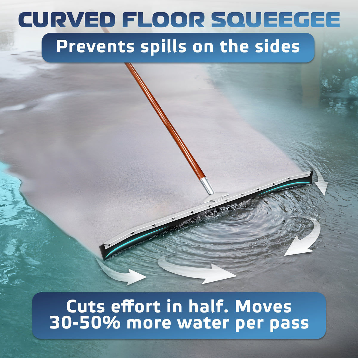 DSV Curved Floor Squeegee, 36’’ Rubber Blade Garage Squeegee, 57'' Tapered Wood Handle, Asphalt Squeegee for Floor, Garage, Concrete, Asphalt and Tile