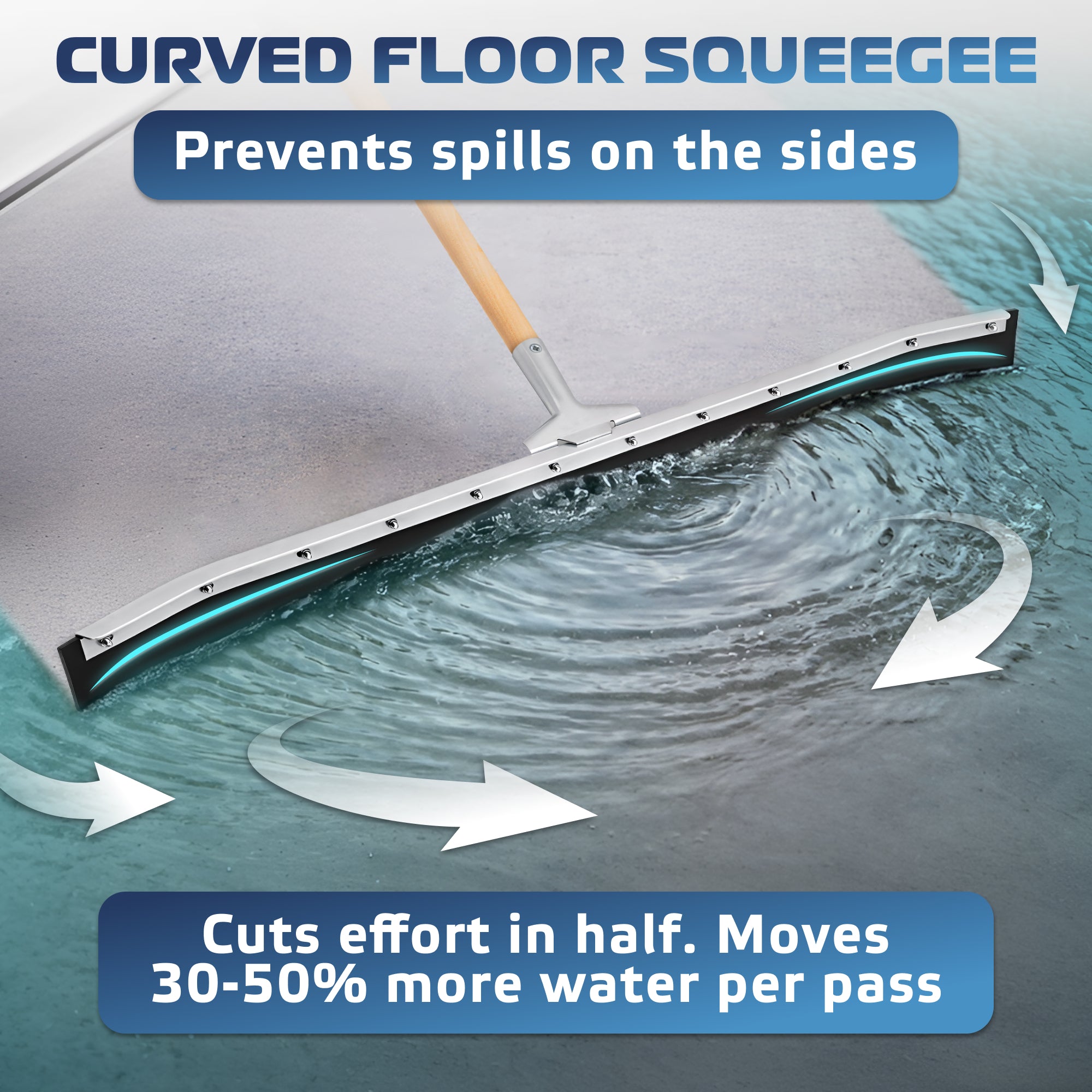 DSV Standard Curved Floor Squeegee 36’’, Rubber Blade Garage Squeegee, Taper Pole Connection - Handle Sold Separately for Tiles, Concrete and Asphalt