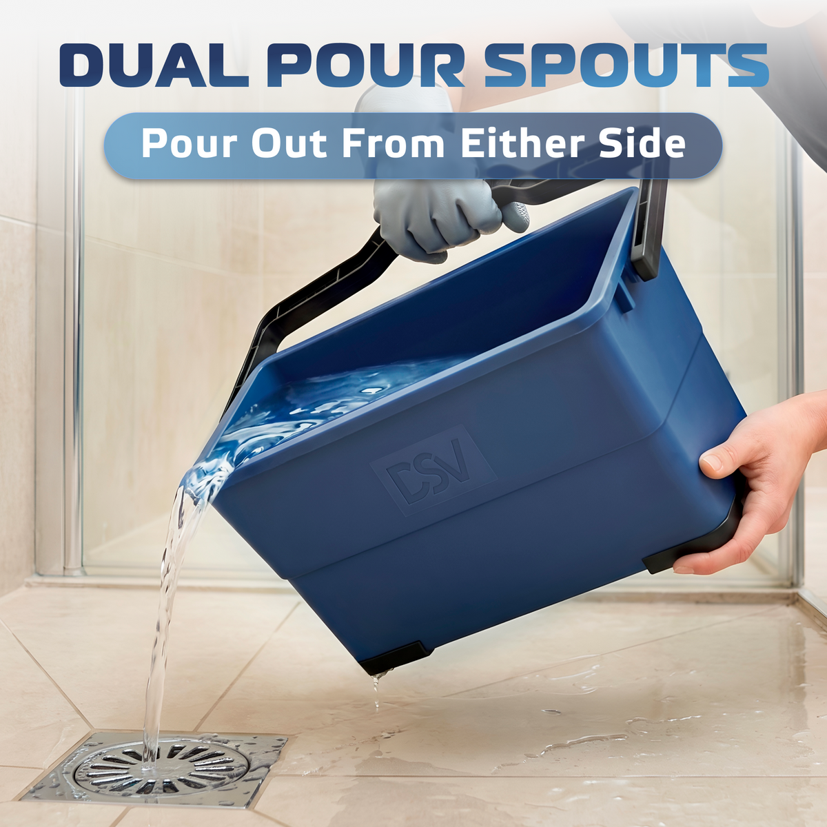 DSV 3-Gallon Cleaning Bucket with Handle, Compact Water Bucket with Anti-Slip Rubber Feet & Dual Pour Spouts, Lightweight Plastic Bucket for Mopping, Car Washing, Window and Household Cleaning, Blue