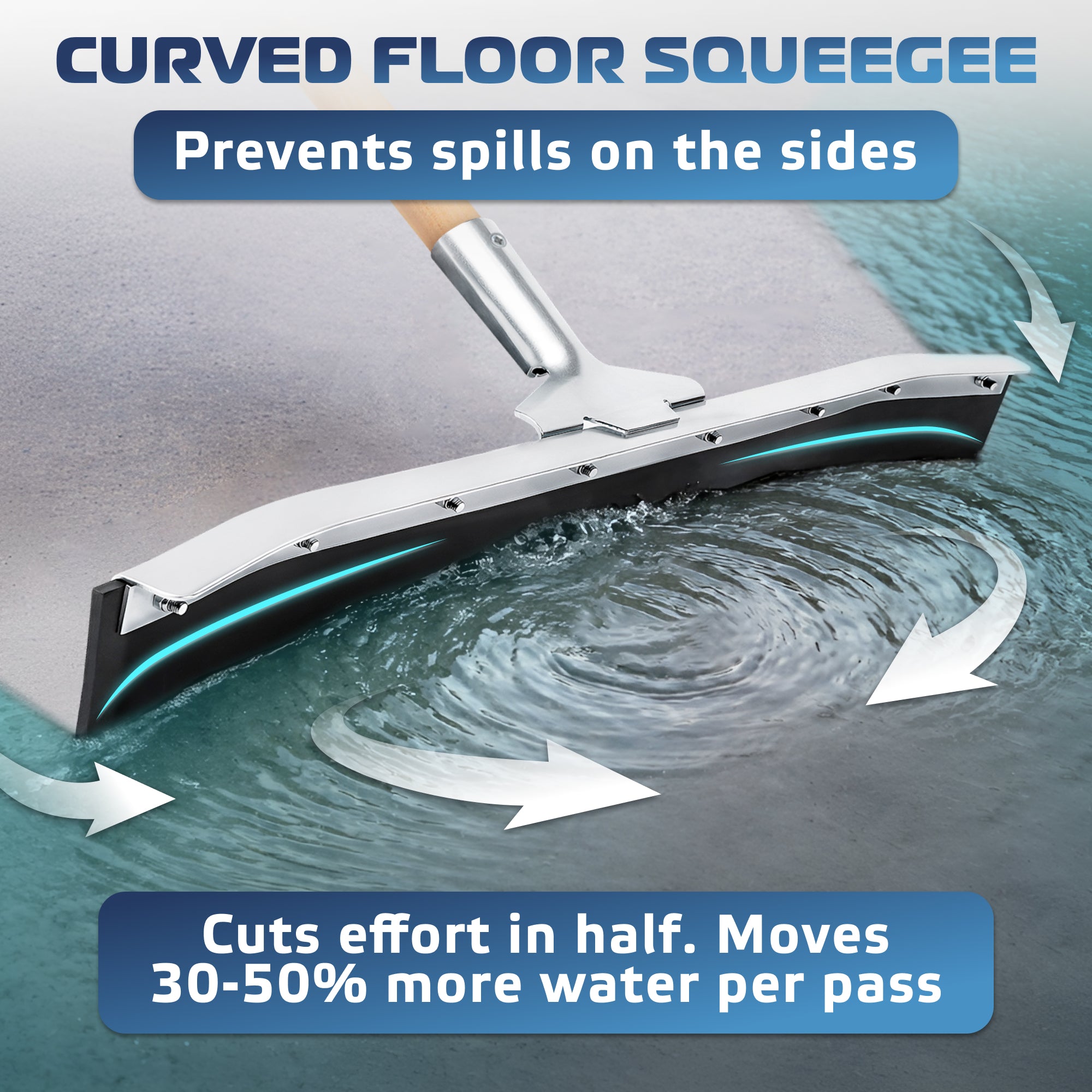 DSV Standard Curved Floor Squeegee 24’’, Rubber Blade Garage Squeegee, Taper Pole Connection - Handle Sold Separately for Tiles, Concrete and Asphalt