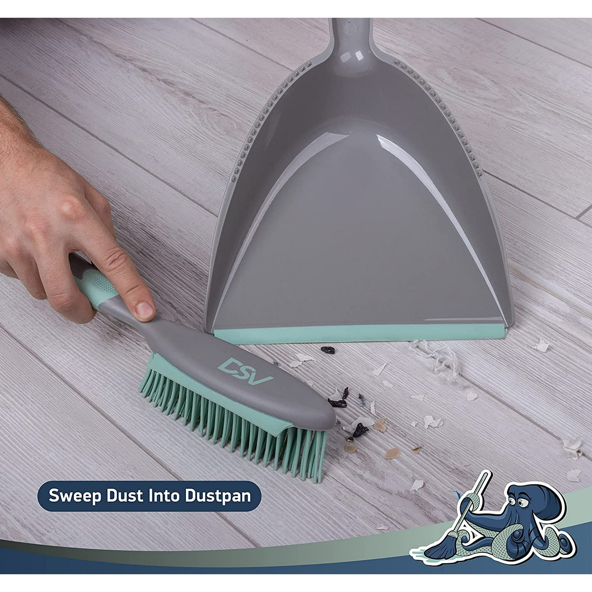 DSV Standard Soft Bristle Brush and Scrubber with Plastic Dustpan Set, Handle with Hanging Hole