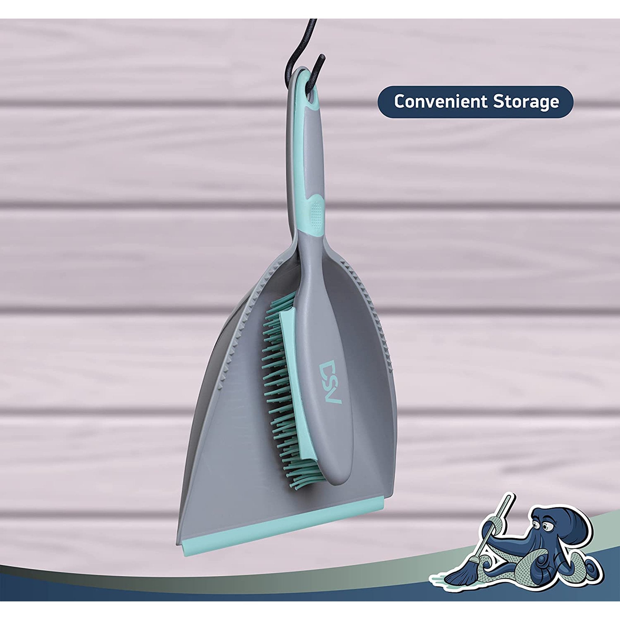 DSV Standard Soft Bristle Brush and Scrubber with Plastic Dustpan Set, Handle with Hanging Hole