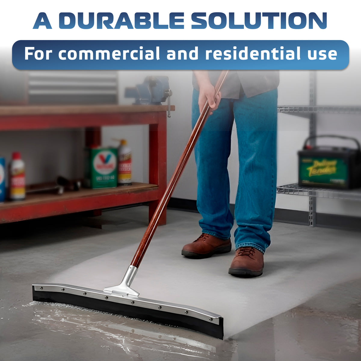 DSV Curved Floor Squeegee, 24’’ Rubber Blade Garage Squeegee, 57'' Tapered Wood Handle, Asphalt Squeegee for Floor, Garage, Concrete, Asphalt and Tile