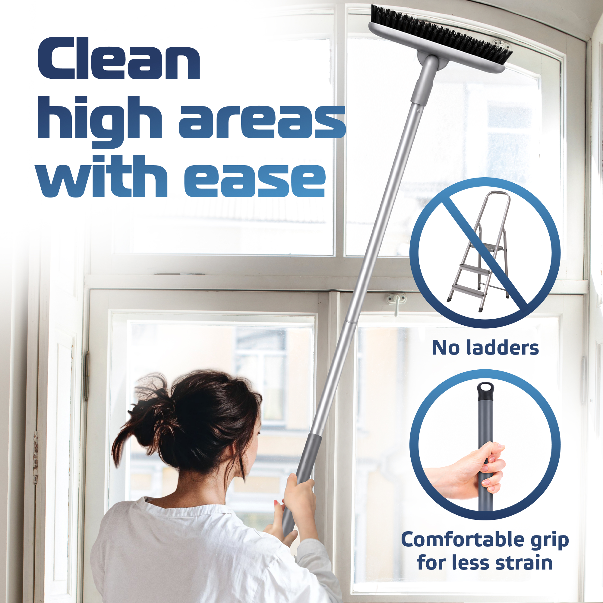 DSV Standard Grout Scrubber with Long Handle, 50 Inches Tile Grout Cleaner, V-Shape Crevice Cleaning Brush for Hard to Reach Areas, 180° Rotation Grout Cleaner