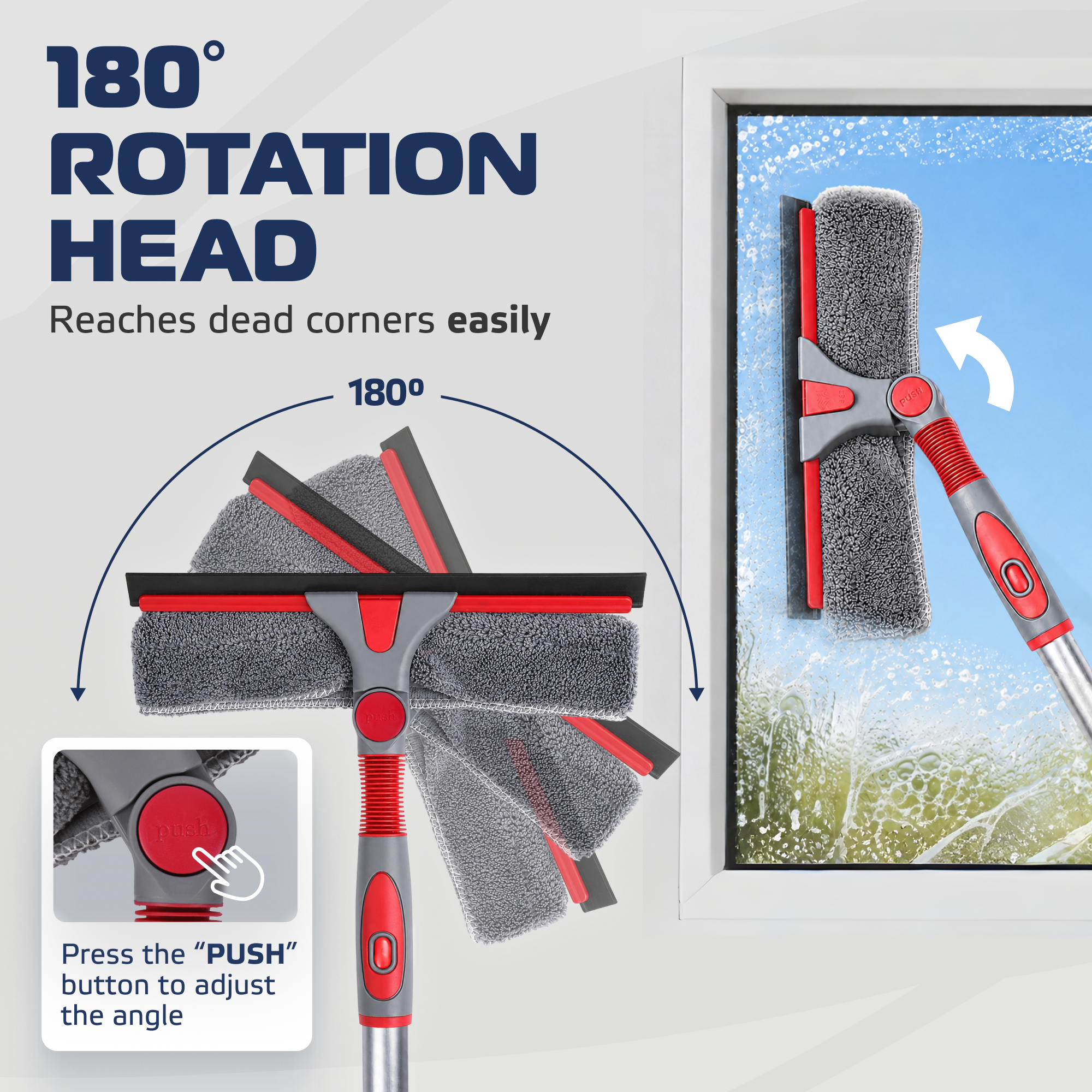 DSV Standard Squeegee Window Cleaner Tool 2-in-1 Window Squeegee for Window Cleaning, 60” Window Cleaning Squeegee Kit with Bendable Head and Extension Pole