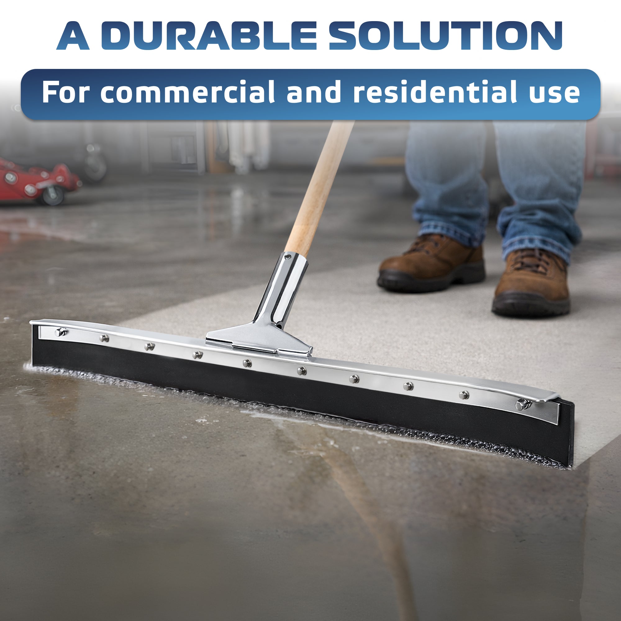 DSV Standard Curved Floor Squeegee 36’’, Rubber Blade Garage Squeegee, Taper Pole Connection - Handle Sold Separately for Tiles, Concrete and Asphalt