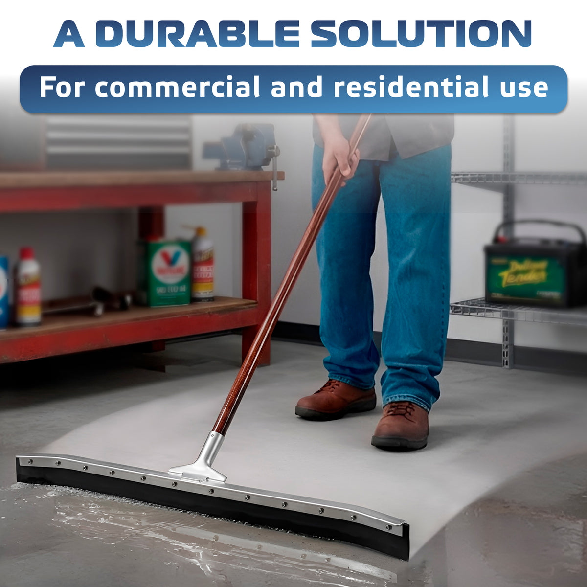 DSV Curved Floor Squeegee, 36’’ Rubber Blade Garage Squeegee, 57'' Tapered Wood Handle, Asphalt Squeegee for Floor, Garage, Concrete, Asphalt and Tile