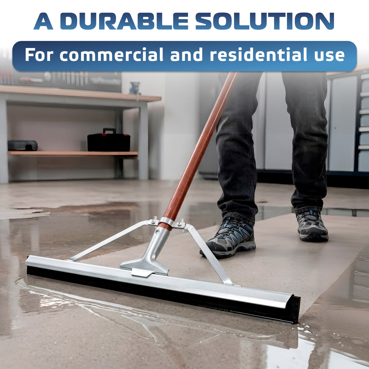 DSV Straight Rubber Floor Squeegee 24'' with Tapered Wood Handle 57''