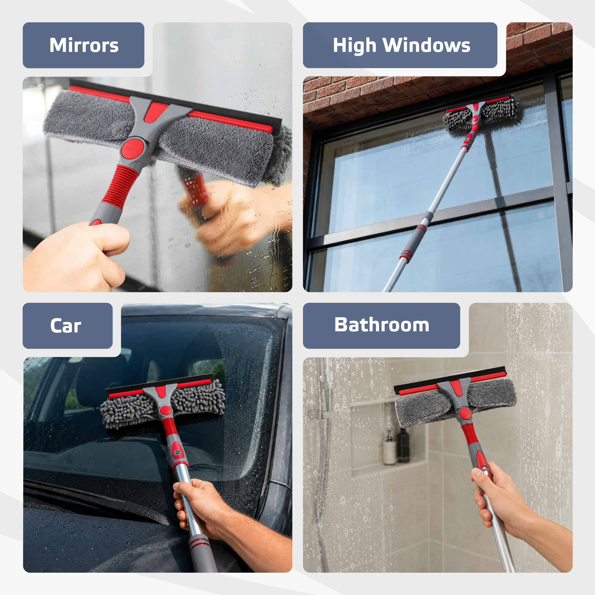 DSV Standard Squeegee Window Cleaner Tool 2-in-1 Window Squeegee for Window Cleaning, 60” Window Cleaning Squeegee Kit with Bendable Head and Extension Pole