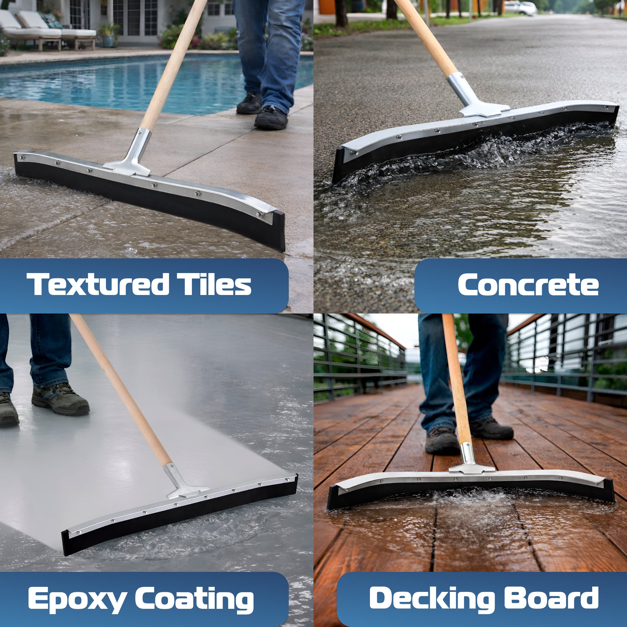 DSV Standard Curved Floor Squeegee 24’’, Rubber Blade Garage Squeegee, Taper Pole Connection - Handle Sold Separately for Tiles, Concrete and Asphalt