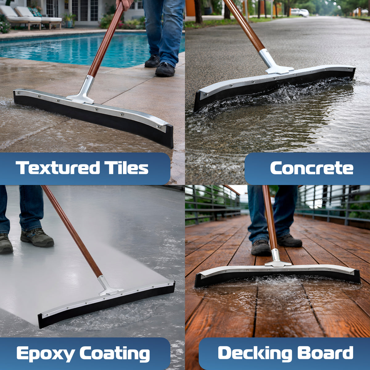 DSV Curved Floor Squeegee, 24’’ Rubber Blade Garage Squeegee, 57'' Tapered Wood Handle, Asphalt Squeegee for Floor, Garage, Concrete, Asphalt and Tile