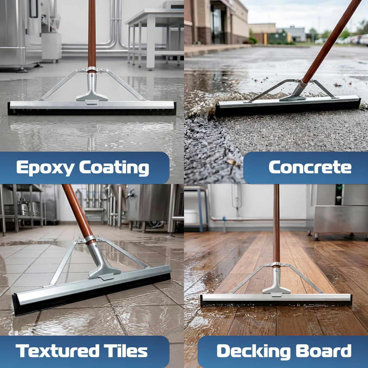 DSV Straight Rubber Floor Squeegee 24'' with Tapered Wood Handle 57''
