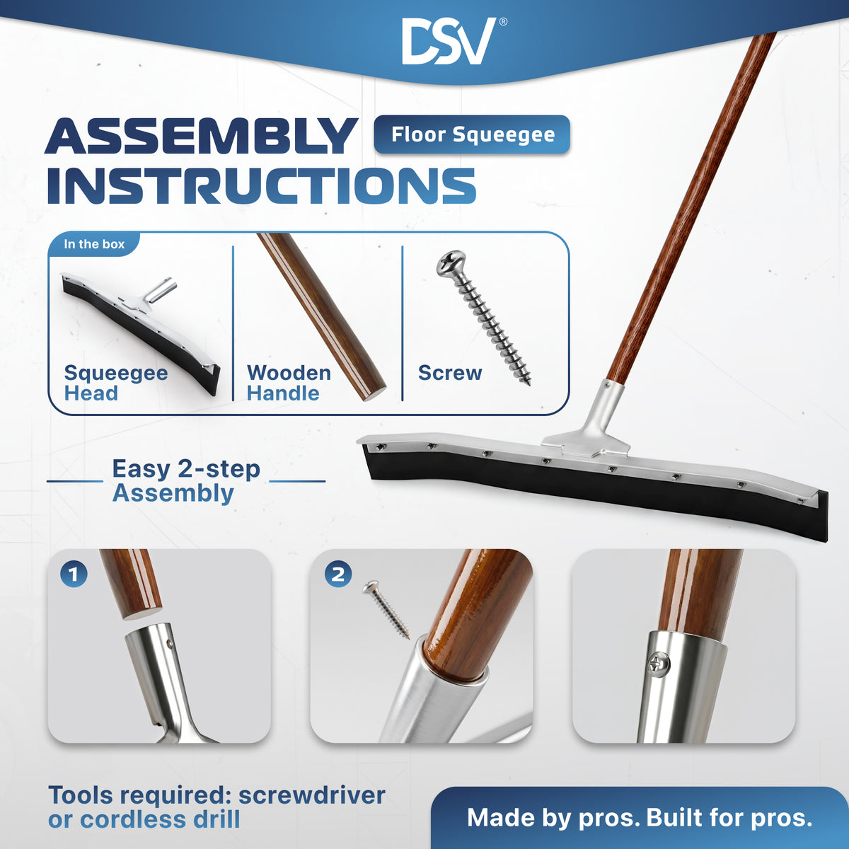 DSV Curved Floor Squeegee, 24’’ Rubber Blade Garage Squeegee, 57'' Tapered Wood Handle, Asphalt Squeegee for Floor, Garage, Concrete, Asphalt and Tile