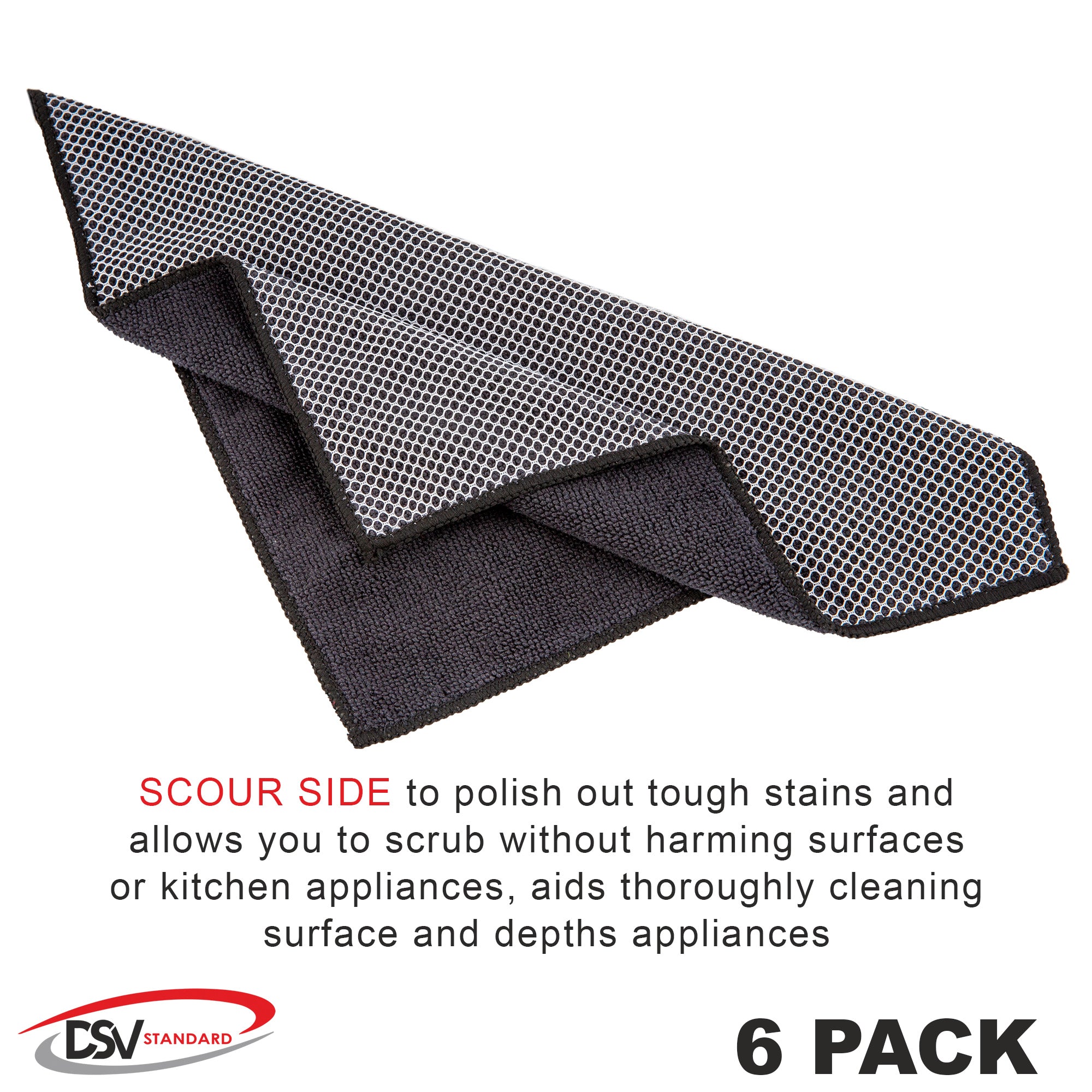 DSV STANDARD MICROFIBER CLEANING CLOTH, PACK OF 6 |BLACK| SIZE:11.8" X 11.8" | SUPER ABSORBENT KITCHEN WASH REUSABLE WASH CLOTHES FOR CAR HOUSE WINDOW CLEANER