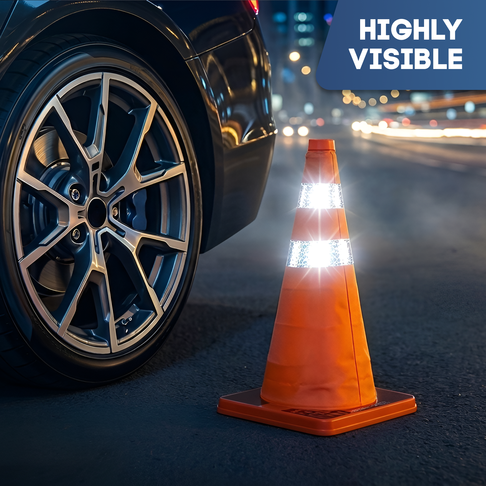 DSV Collapsible Traffic Cone 18’’ with Reflective Collars - 1 PK, Orange, Nylon Body
