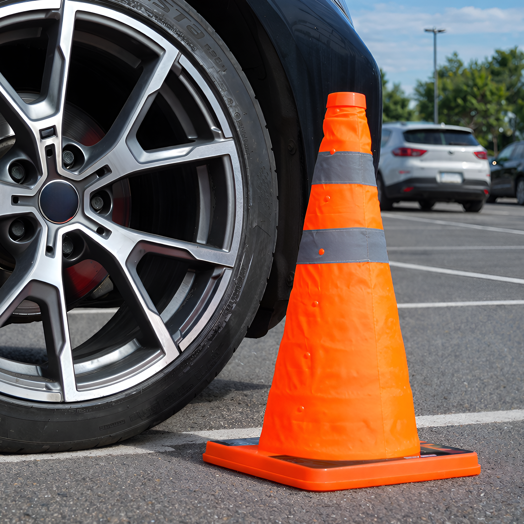 DSV Collapsible Traffic Cone 18’’ with Reflective Collars - 1 PK, Orange, Nylon Body