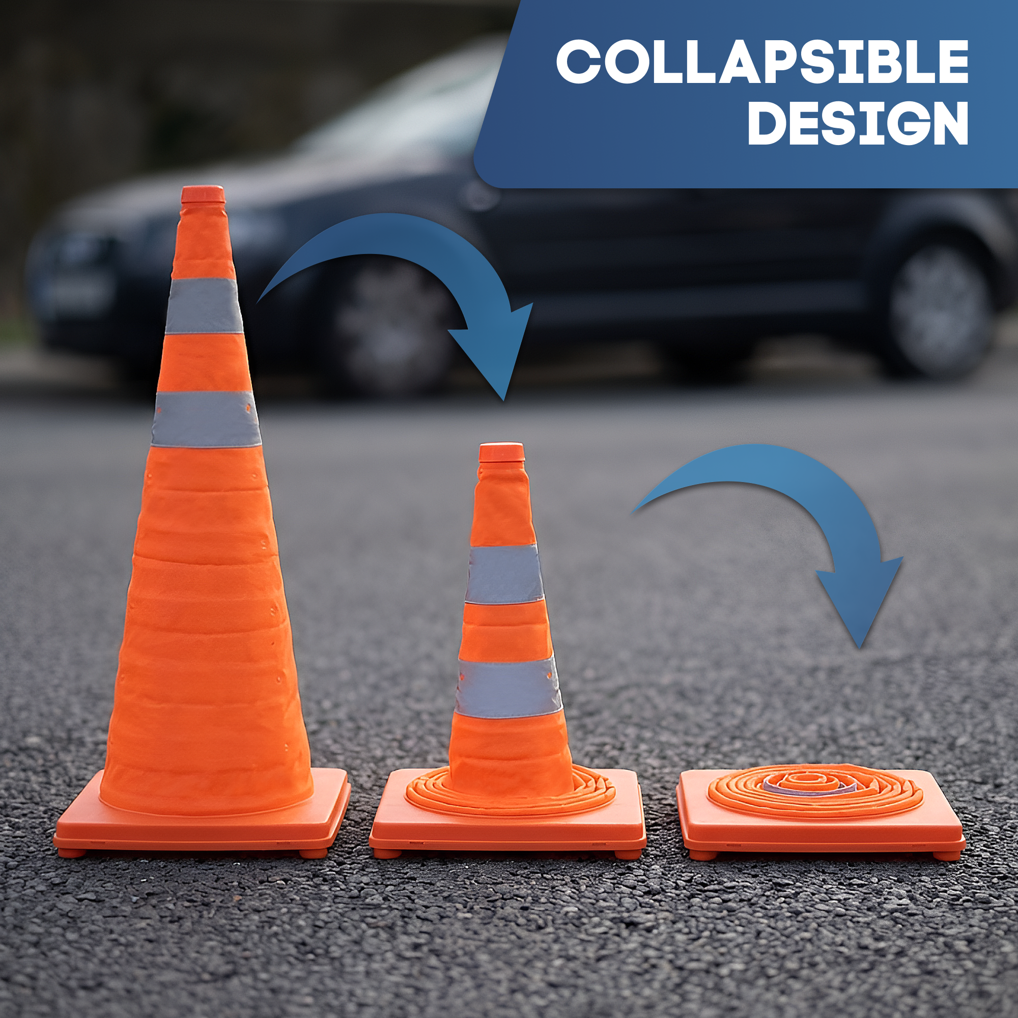 DSV Collapsible Traffic Cone 28’’ with Reflective Collars - 1 PK, Orange, Nylon Body