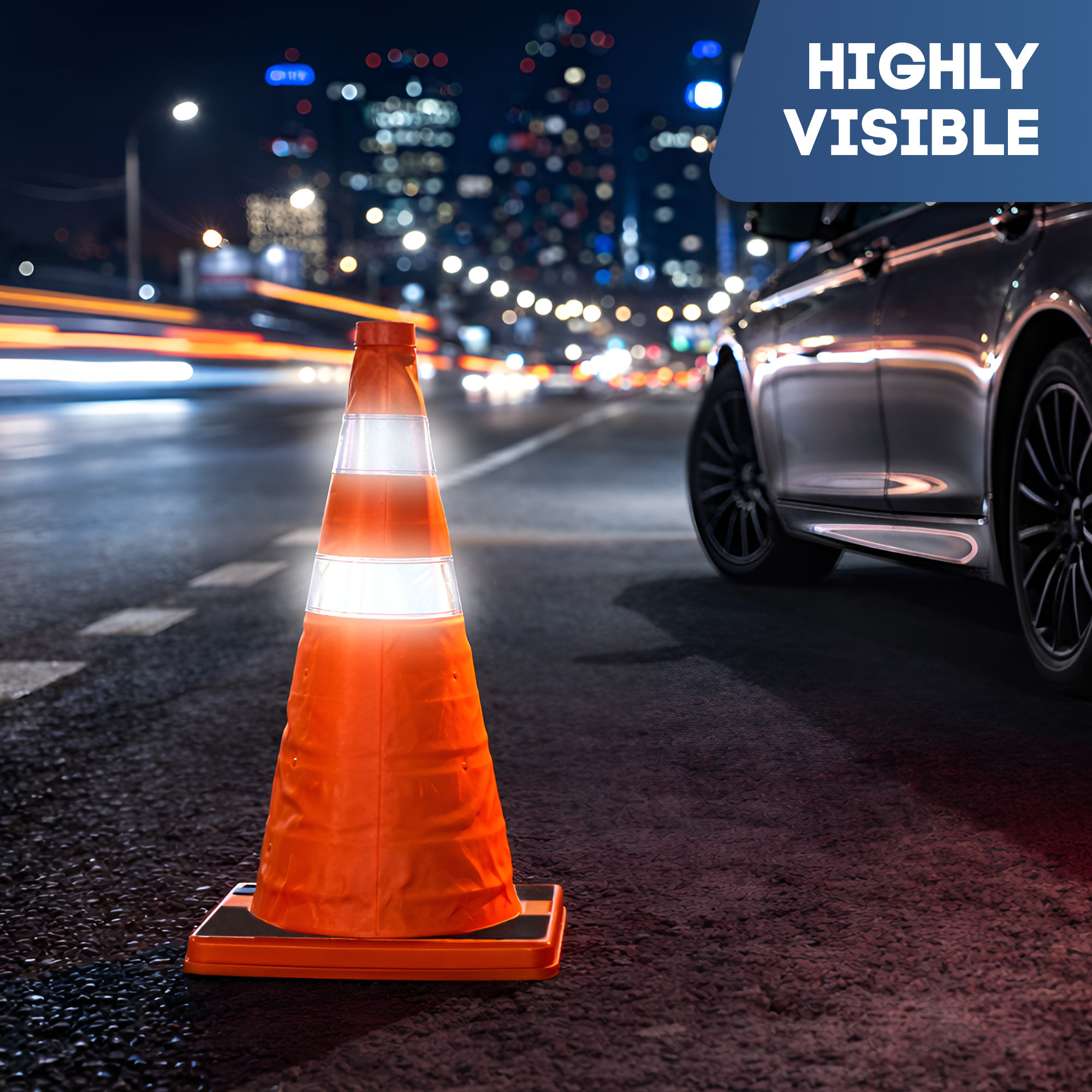 DSV Collapsible Traffic Cone 28’’ with Reflective Collars - 1 PK, Orange, Nylon Body