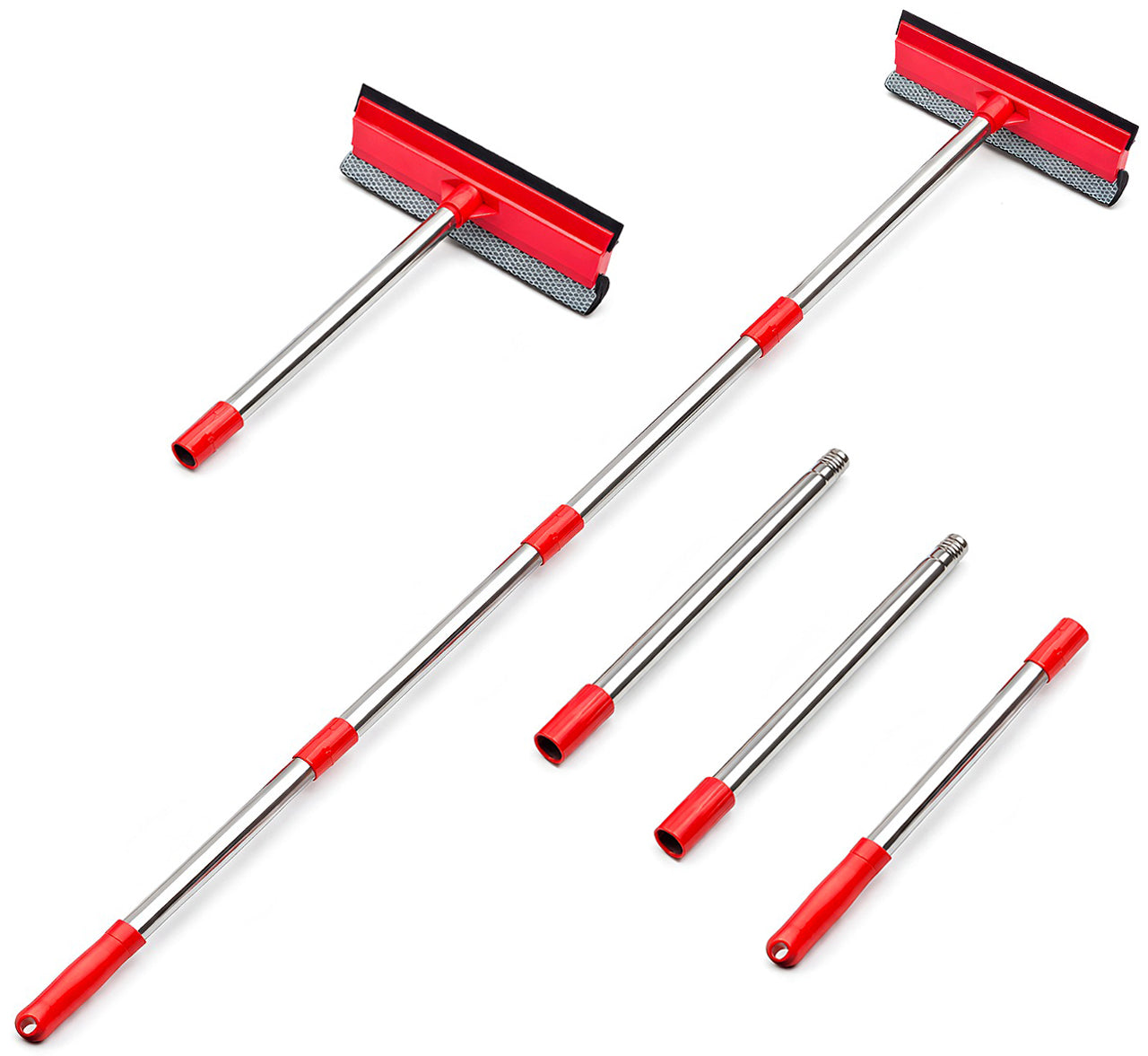DSV Standard Window Squeegee, 2-in-1 Window Cleaner with 55" Extension Poles, Window Washing Kit, Glass Door Cleaner, Multi-Use Cleaning Tool with Long Handle for High Windows