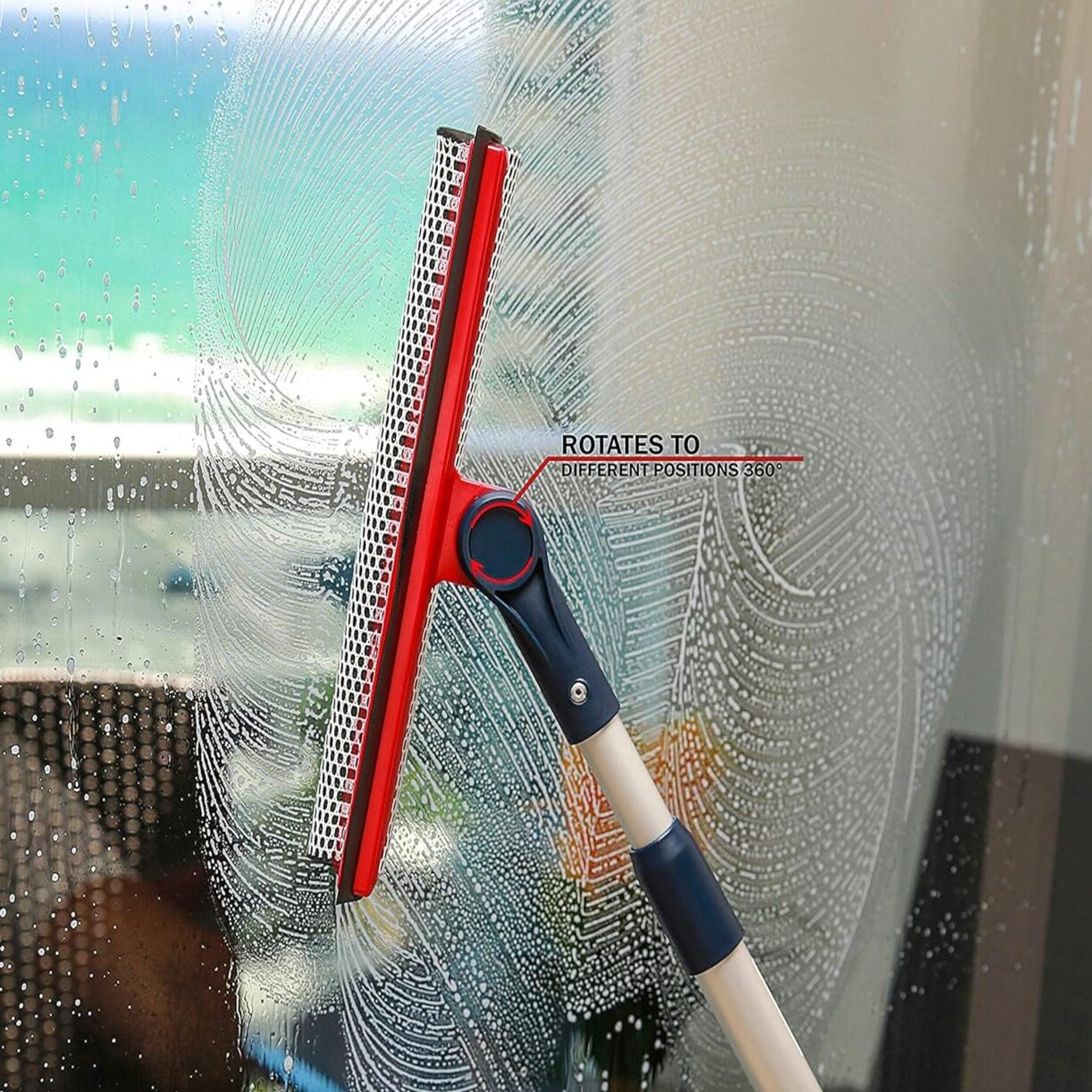 DSV Standard Professional Window Squeegee | 2-in-1 Window Cleaner Sponge and 10" Soft Rubber Strip with Telescopic Extension Pole 34'' | Adjustable to Clean from Multiple Angles